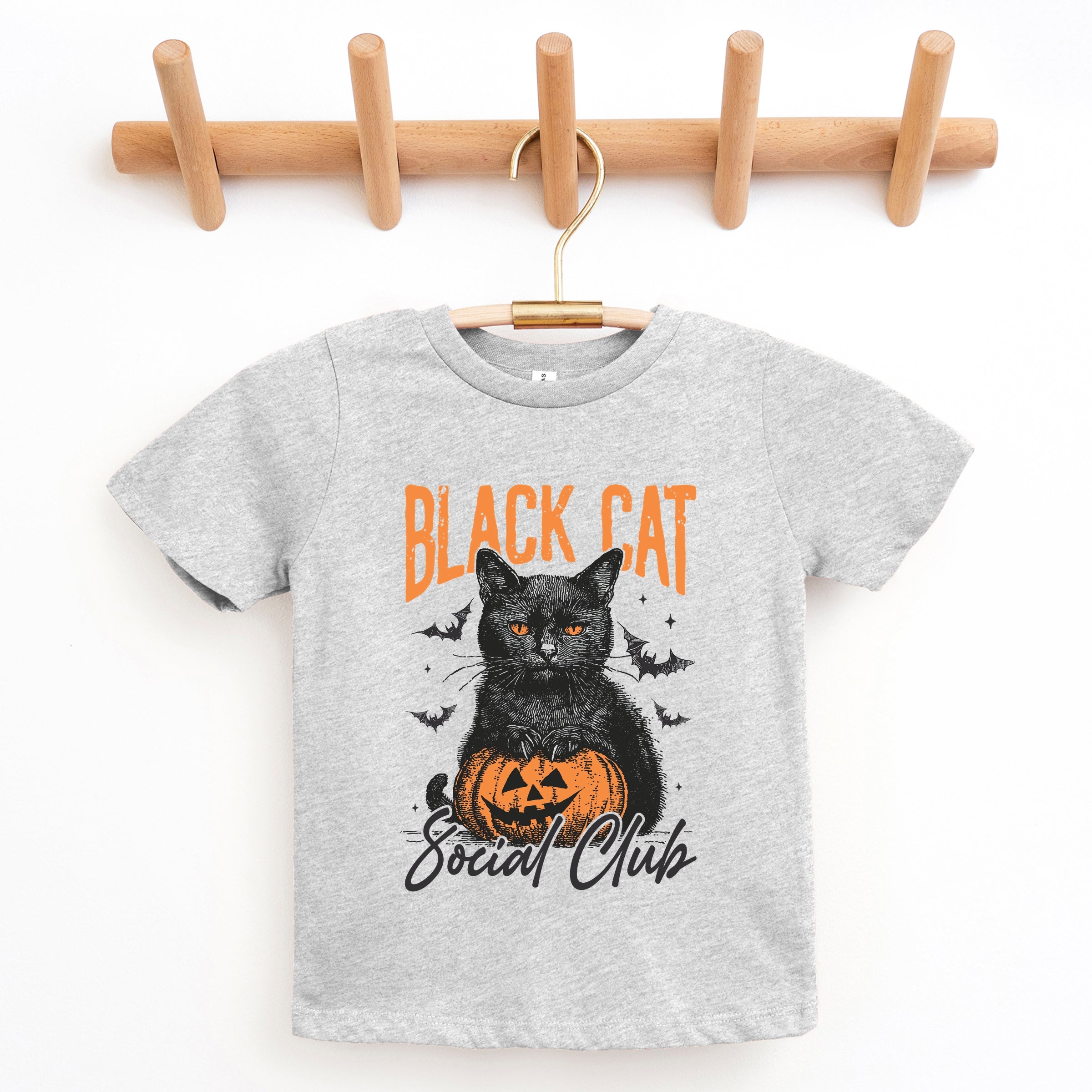 Black Cat Social Club Pumpkin - Youth Short Sleeve Graphic T-Shirt and Toddler Short Sleeve Graphic T-Shirt