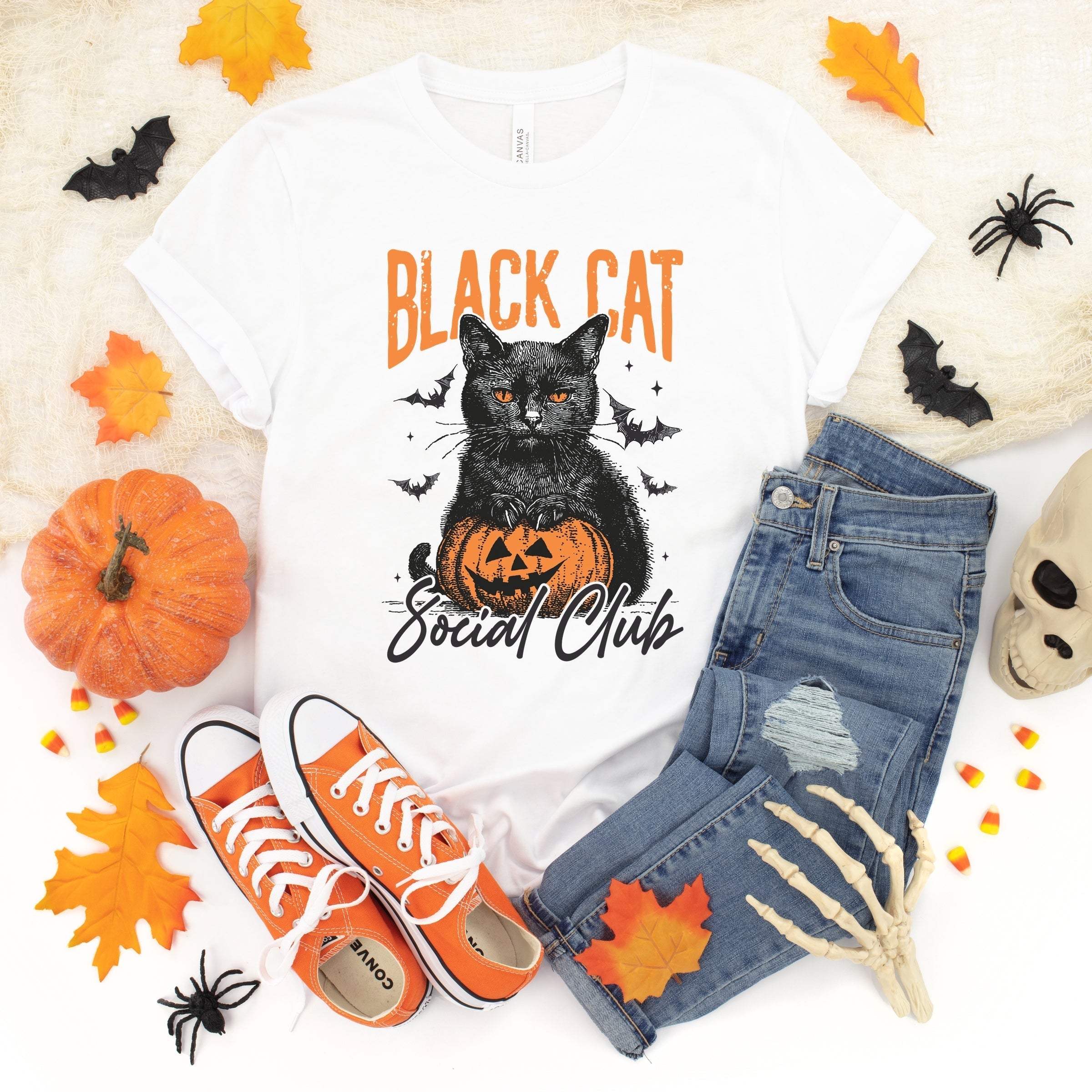 Black Cat Social Club Pumpkin - Youth Short Sleeve Graphic T-Shirt and Toddler Short Sleeve Graphic T-Shirt