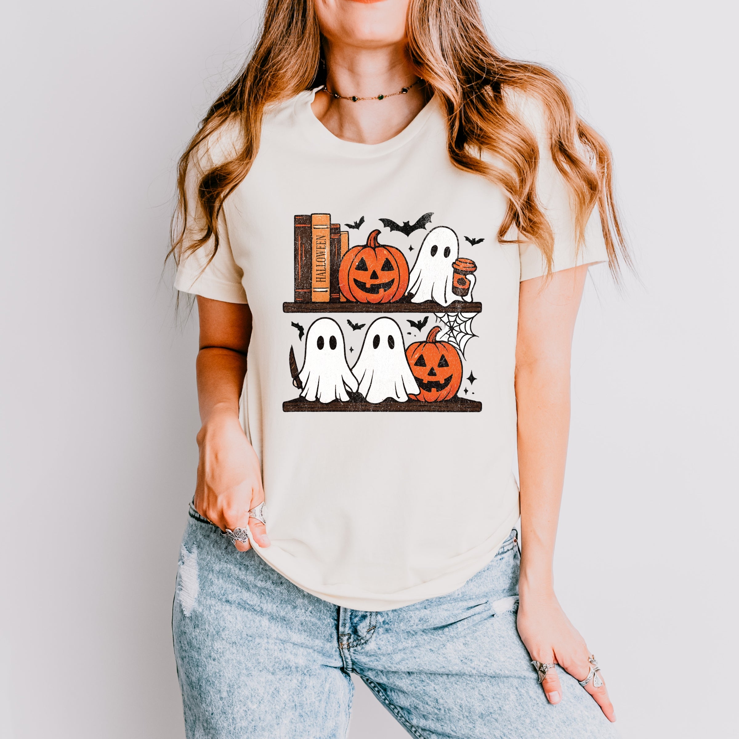 Halloween Bookshelf Ghosts - Short Sleeve Tee