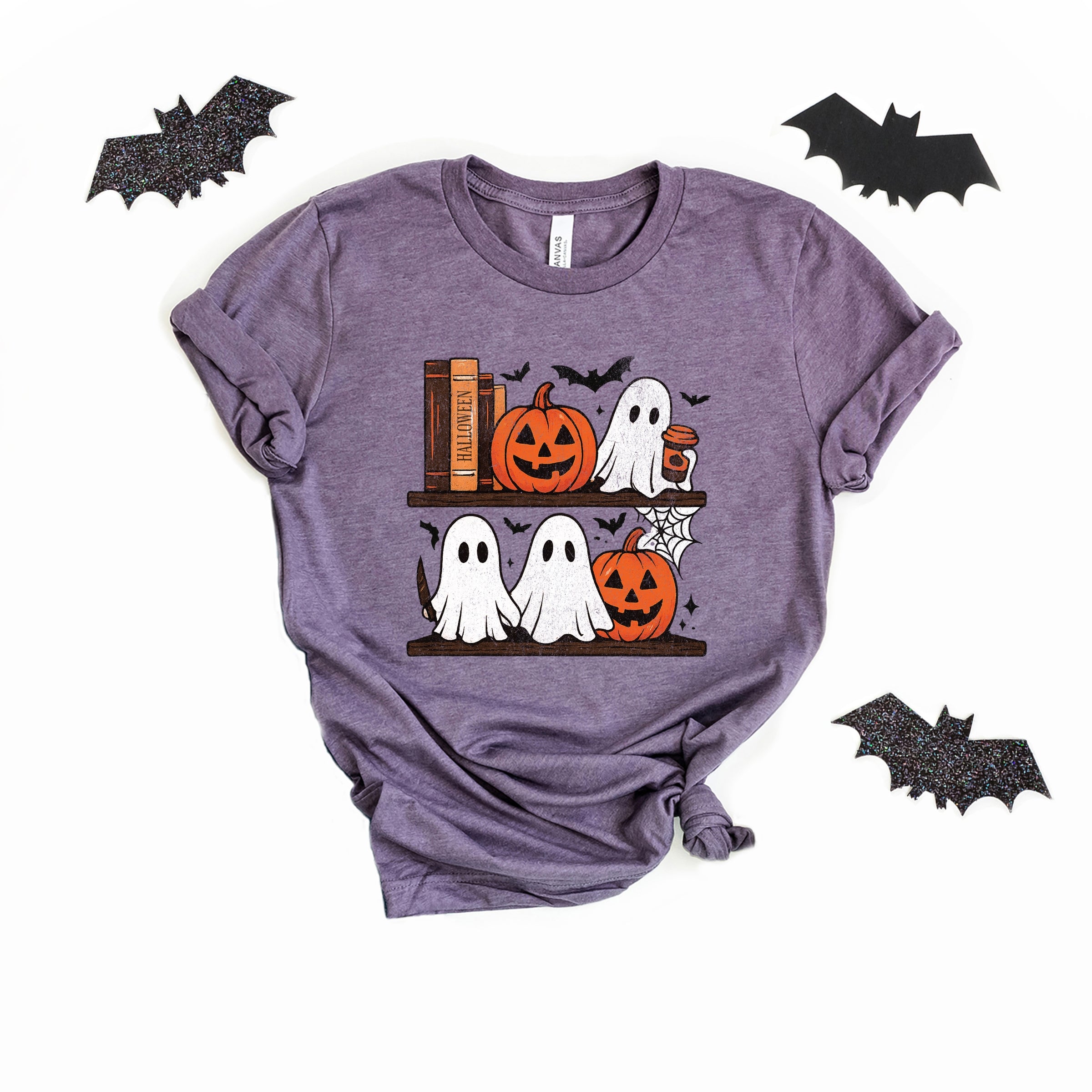 Halloween Bookshelf Ghosts - Short Sleeve Tee