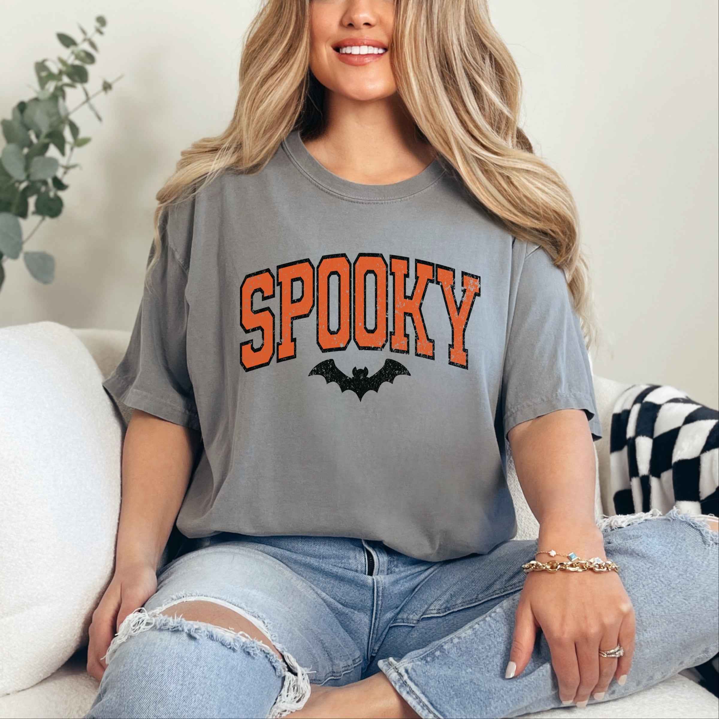 Varsity Spooky Bat Distressed - Garment Dyed Tee