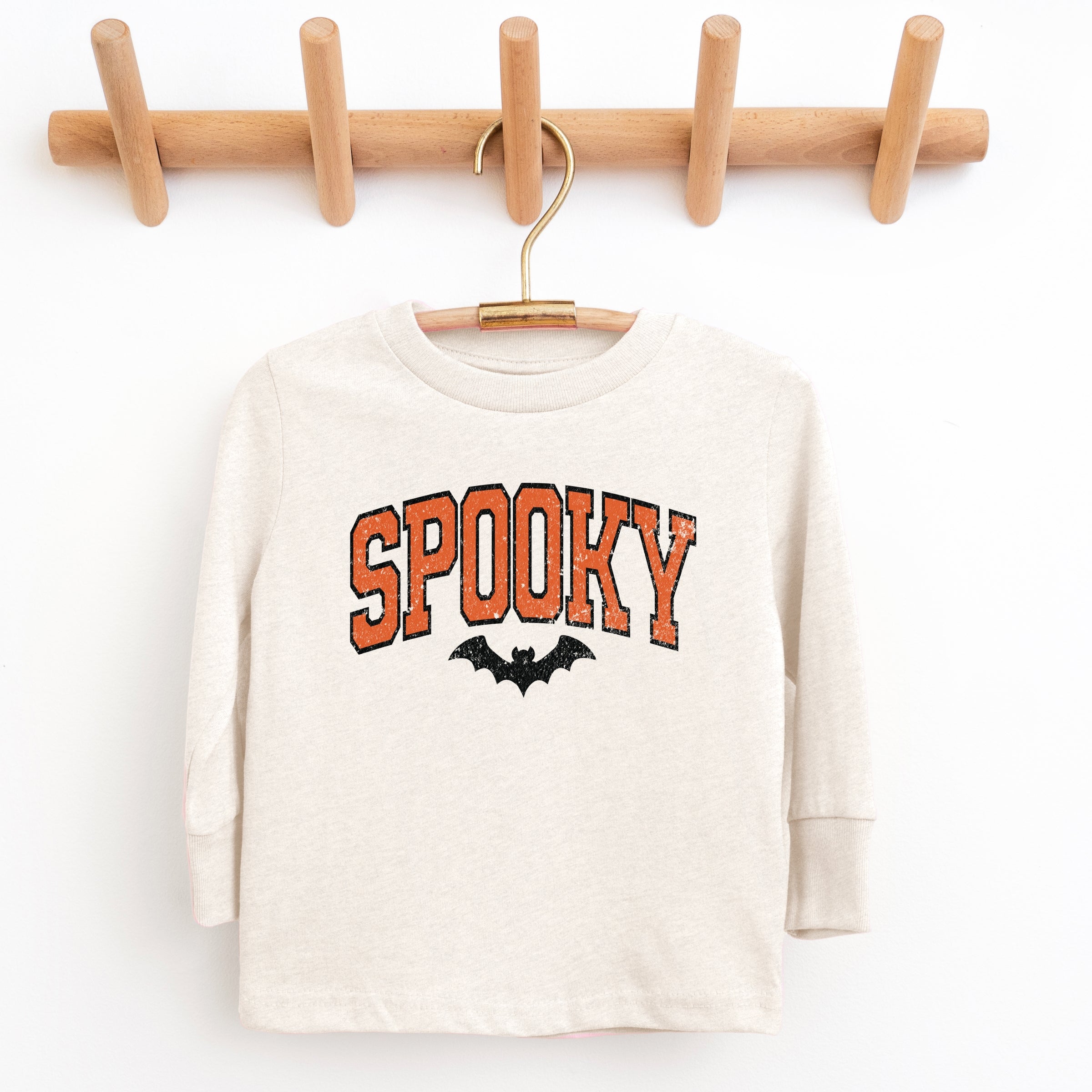 Varsity Spooky Bat Distressed - Toddler Long Sleeve Graphic Tee and Youth Long Sleeve Graphic T-Shirt