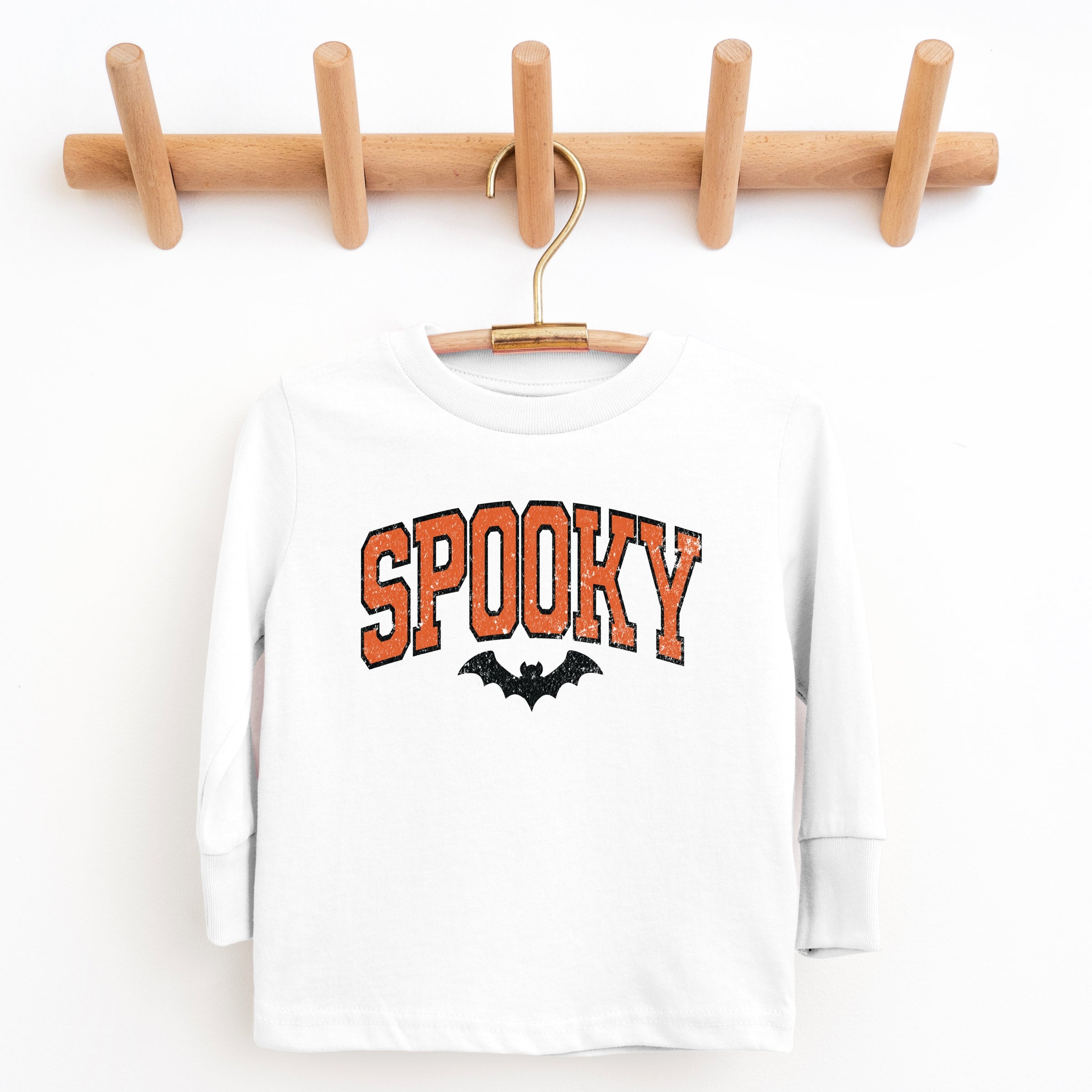 Varsity Spooky Bat Distressed - Toddler Long Sleeve Graphic Tee and Youth Long Sleeve Graphic T-Shirt