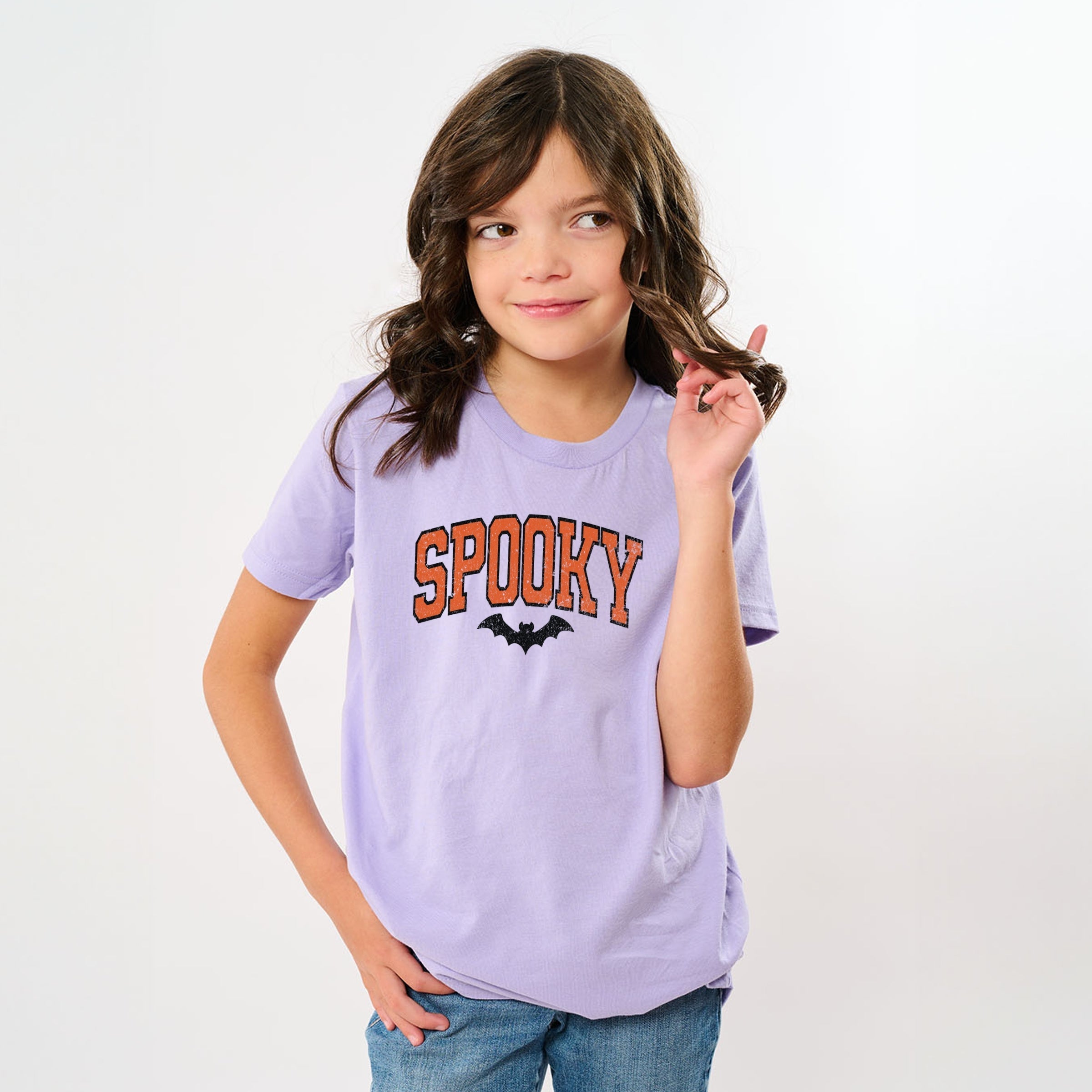 Varsity Spooky Bat Distressed - Youth Short Sleeve Graphic T-Shirt and Toddler Short Sleeve Graphic T-Shirt