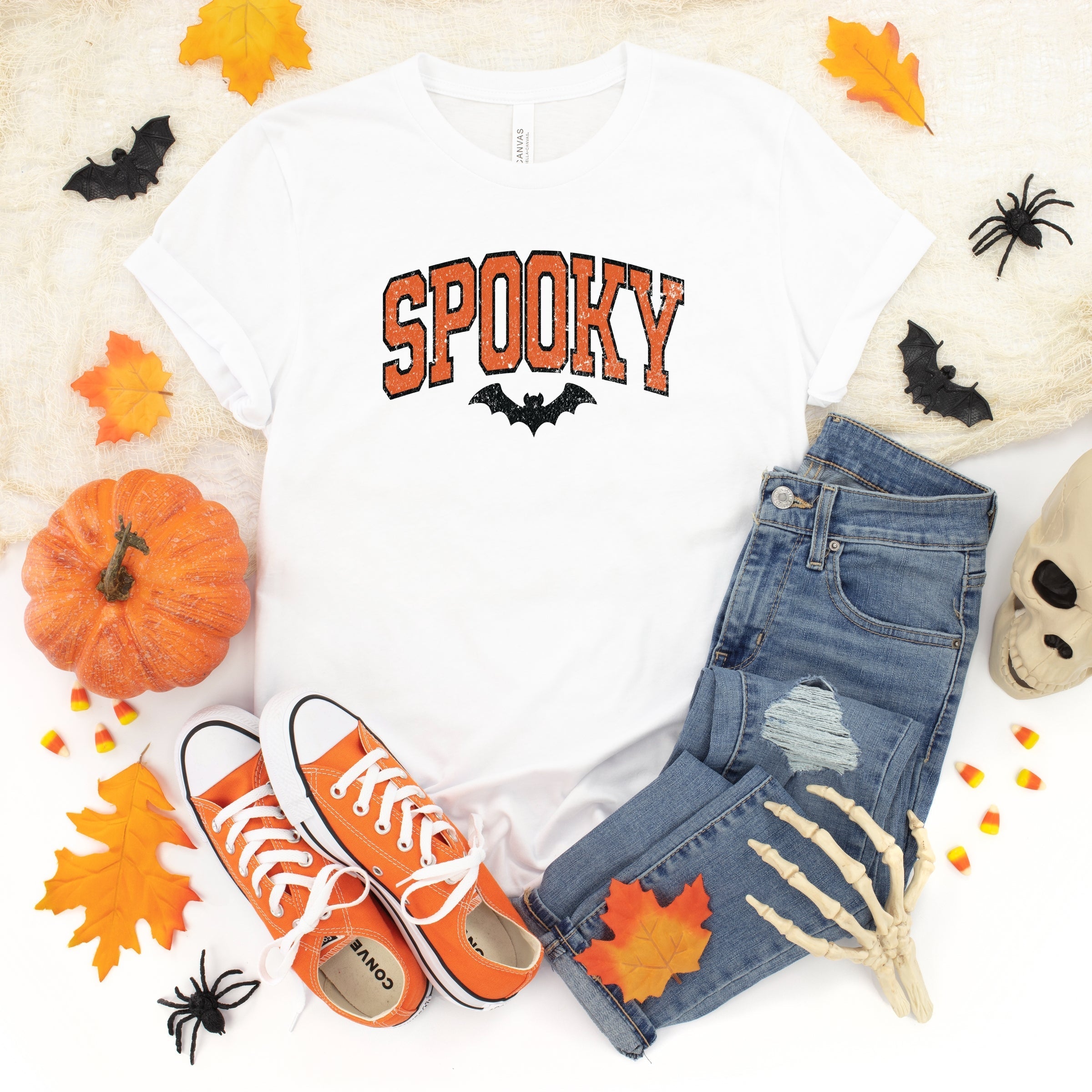 Varsity Spooky Bat Distressed - Youth Short Sleeve Graphic T-Shirt and Toddler Short Sleeve Graphic T-Shirt
