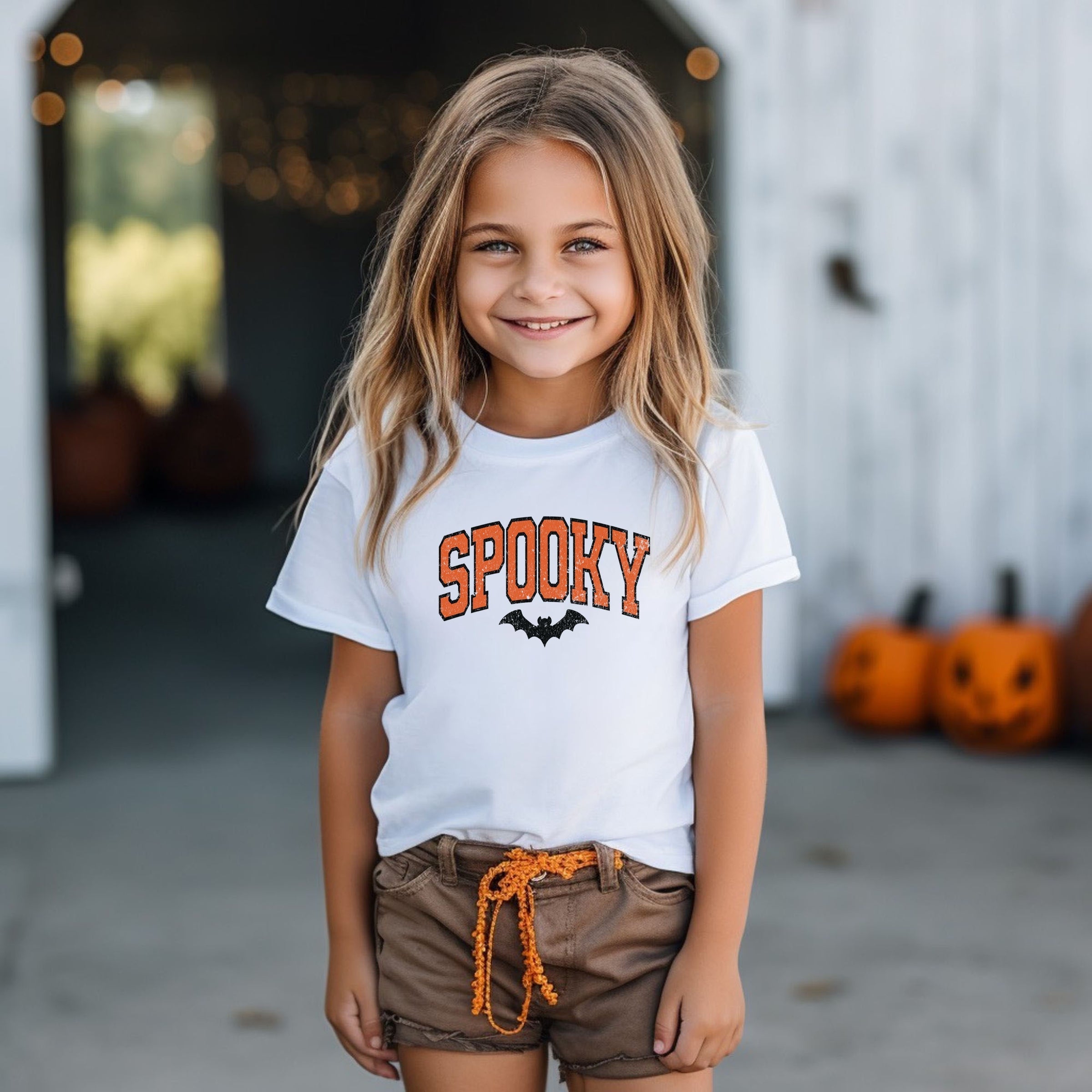 Varsity Spooky Bat Distressed - Youth Short Sleeve Graphic T-Shirt and Toddler Short Sleeve Graphic T-Shirt