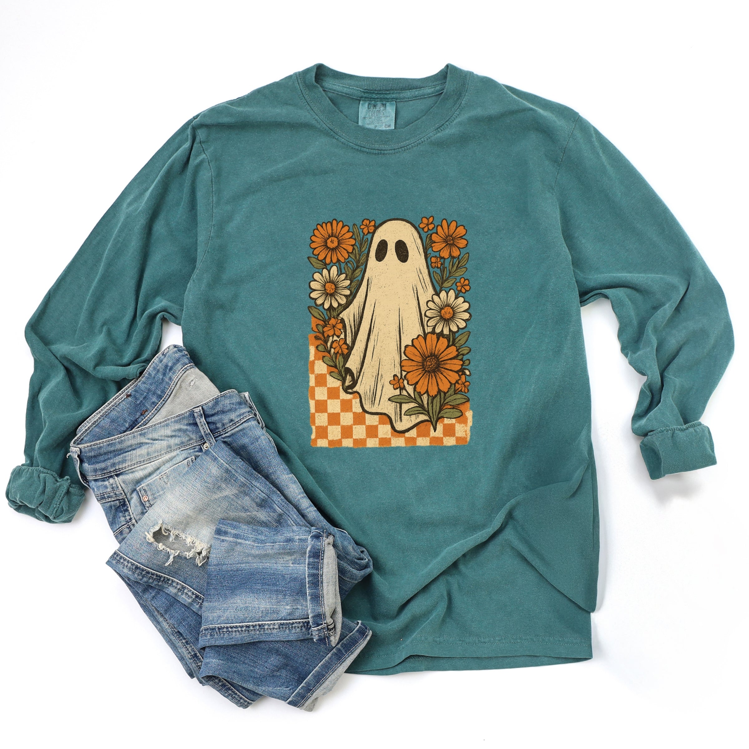 Checkered Ghost Floral Vintage - Garment Dyed Long Sleeve