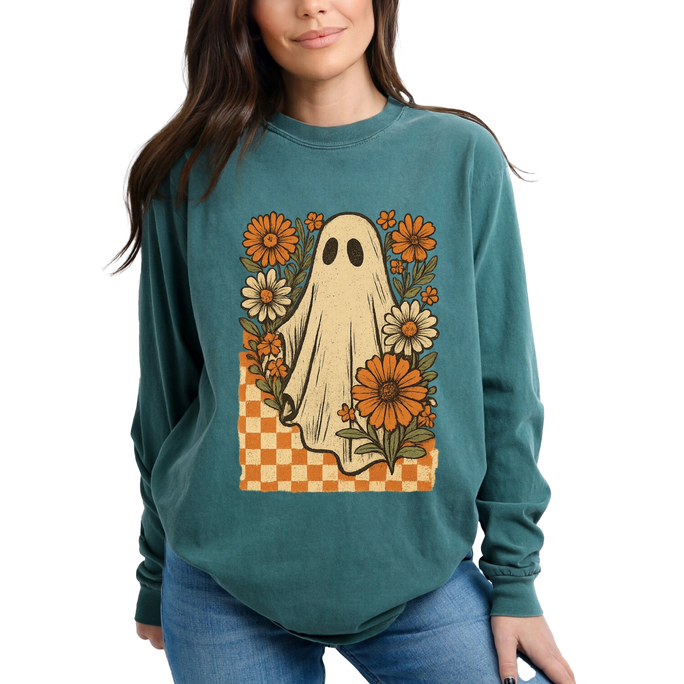 Checkered Ghost Floral Vintage - Garment Dyed Long Sleeve