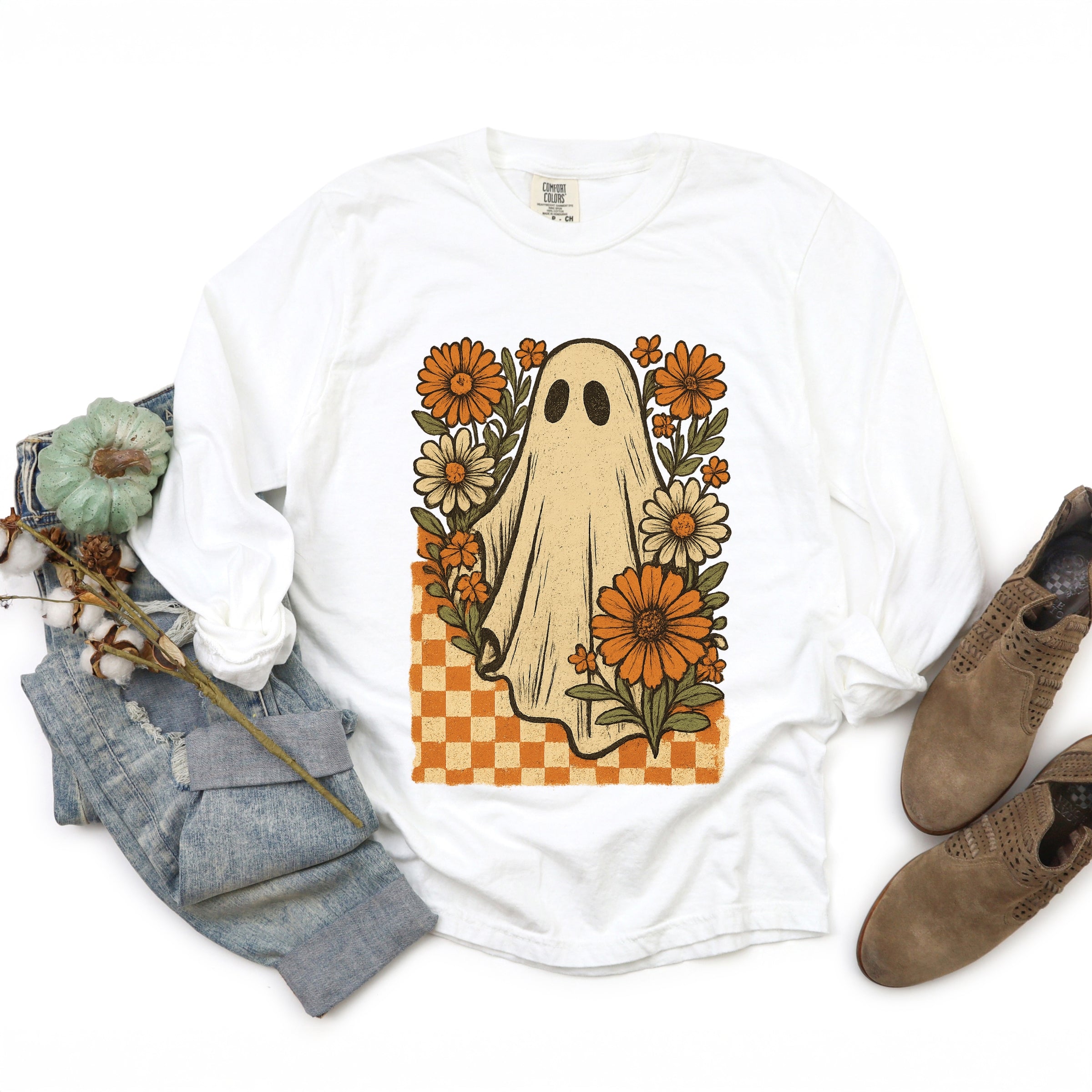 Checkered Ghost Floral Vintage - Garment Dyed Long Sleeve