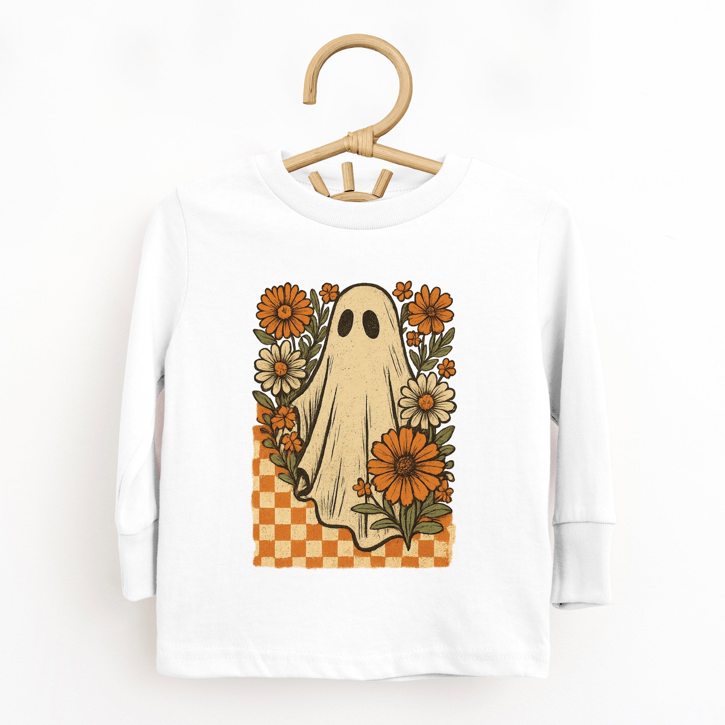 Checkered Ghost Floral Vintage - Youth Long Sleeve Graphic T-Shirt and Toddler Long Sleeve Graphic Tee
