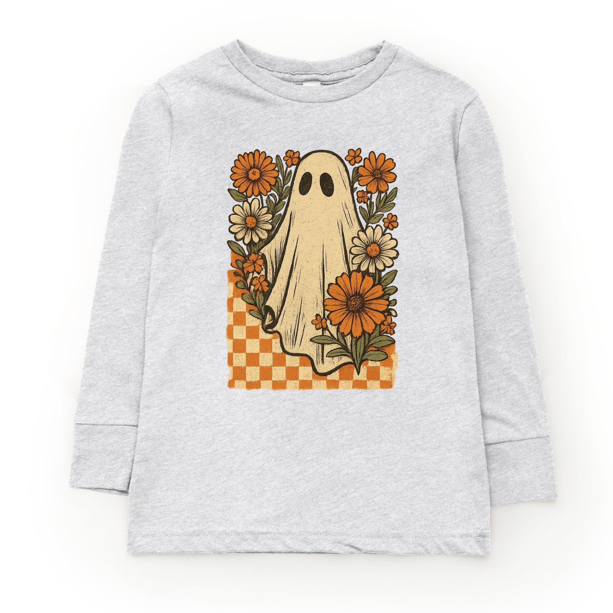 Checkered Ghost Floral Vintage - Youth Long Sleeve Graphic T-Shirt and Toddler Long Sleeve Graphic Tee