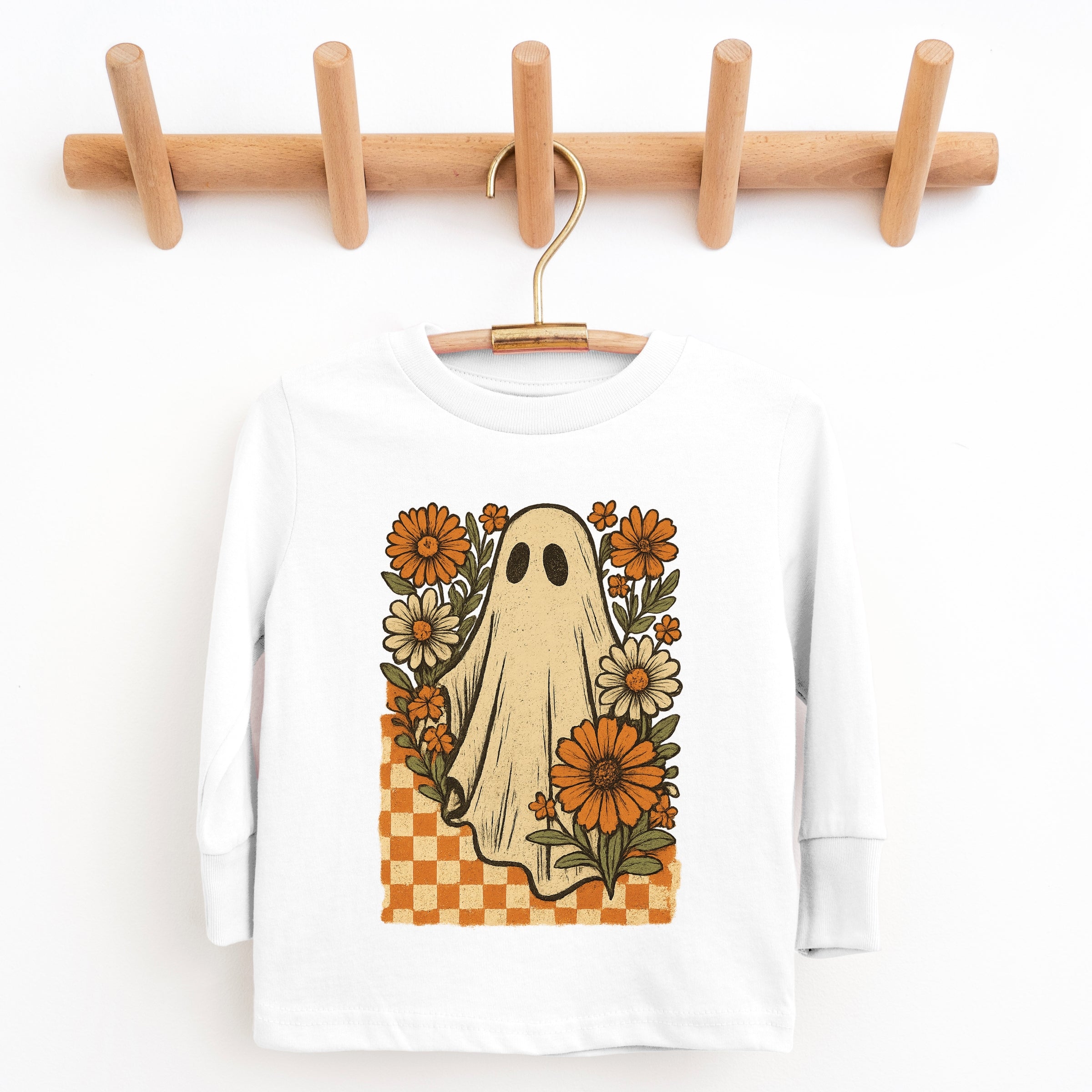 Checkered Ghost Floral Vintage - Youth Long Sleeve Graphic T-Shirt and Toddler Long Sleeve Graphic Tee