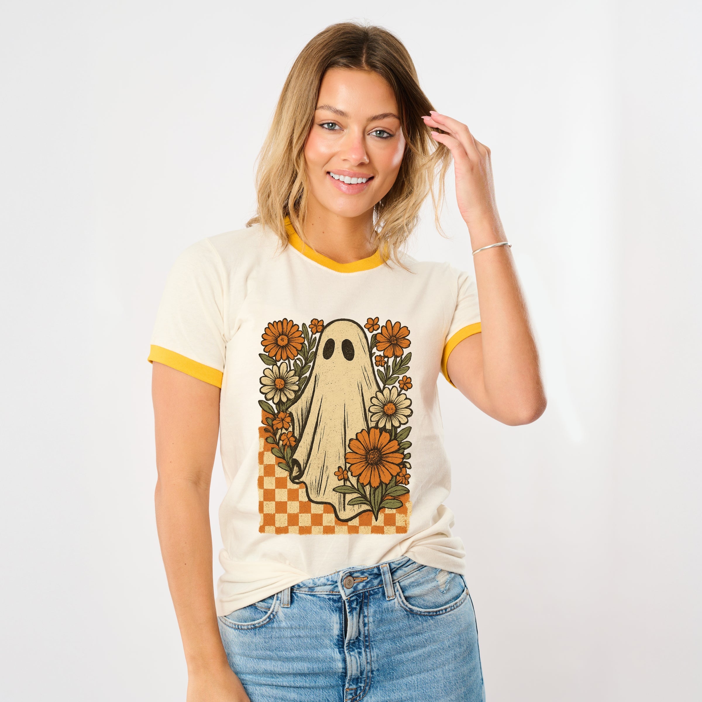 Checkered Ghost Floral Vintage - Ringer Tee