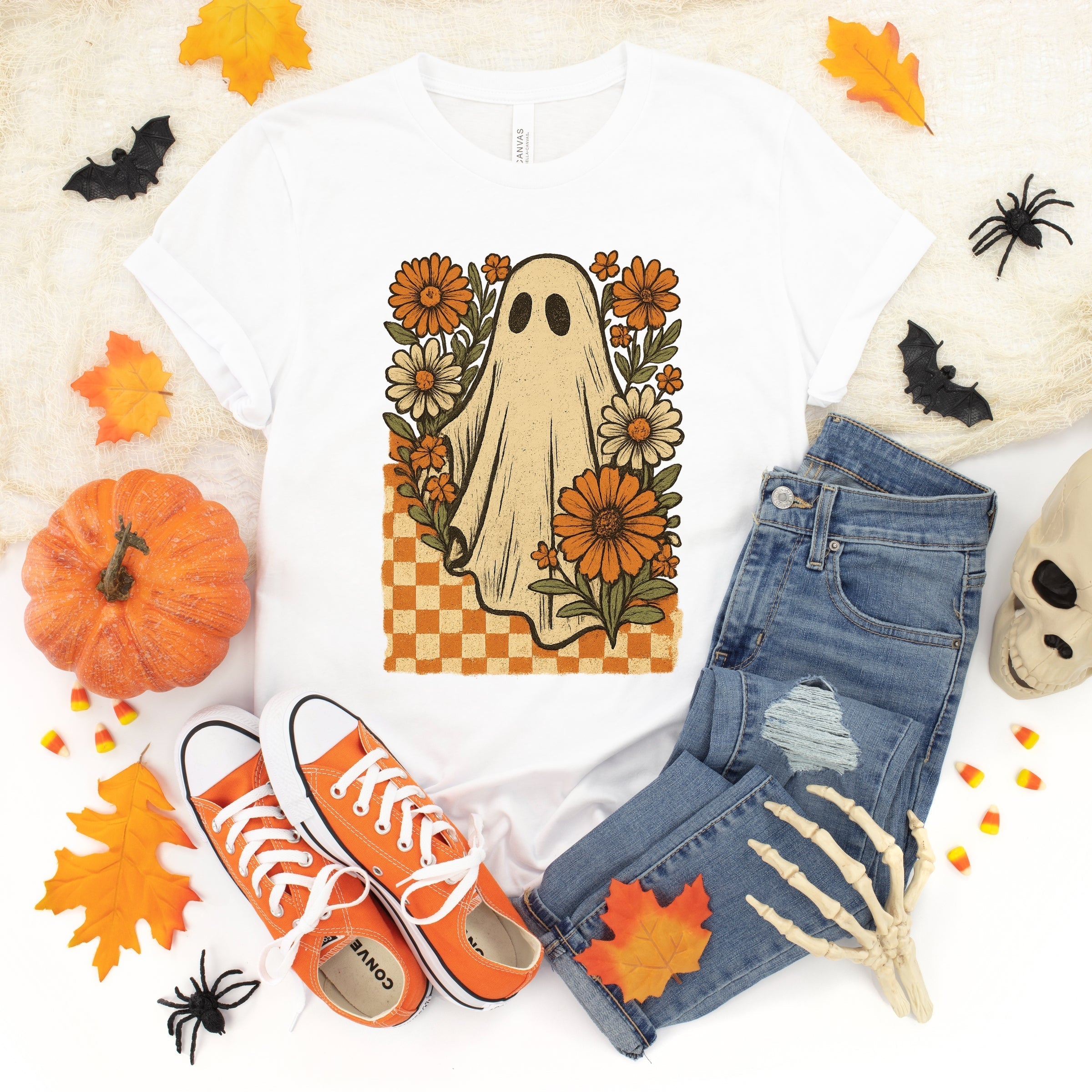 Checkered Ghost Floral Vintage - Youth Short Sleeve Graphic T-Shirt and Toddler Short Sleeve Graphic T-Shirt