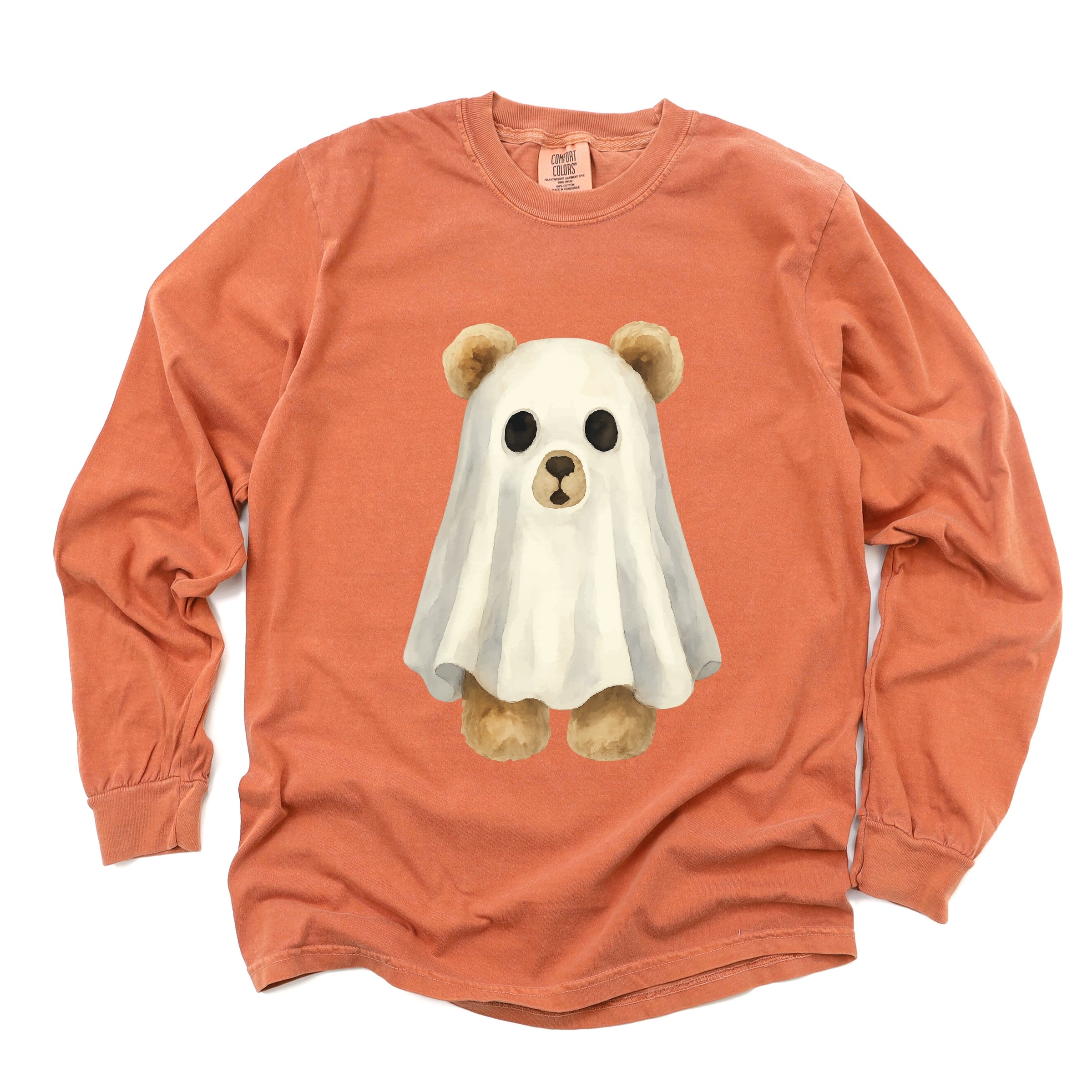 Watercolor Ghost Bear - Womens Garment Dyed Long Sleeve