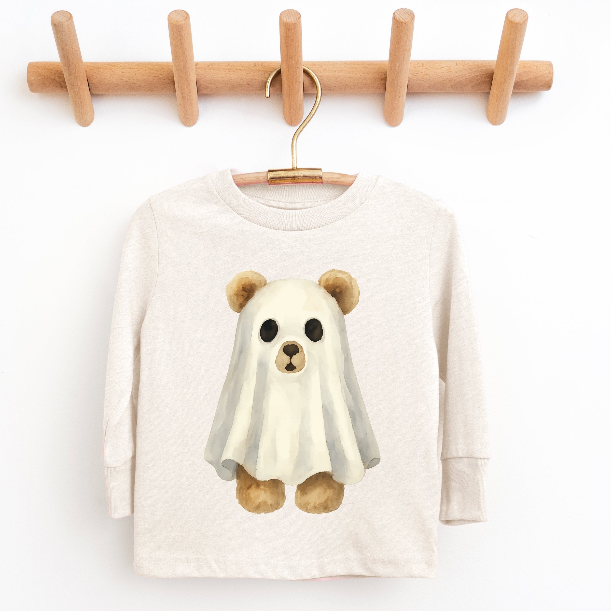 Watercolor Ghost Bear - Kids Youth Long Sleeve Tee and Kids Toddler Long Sleeve Tee