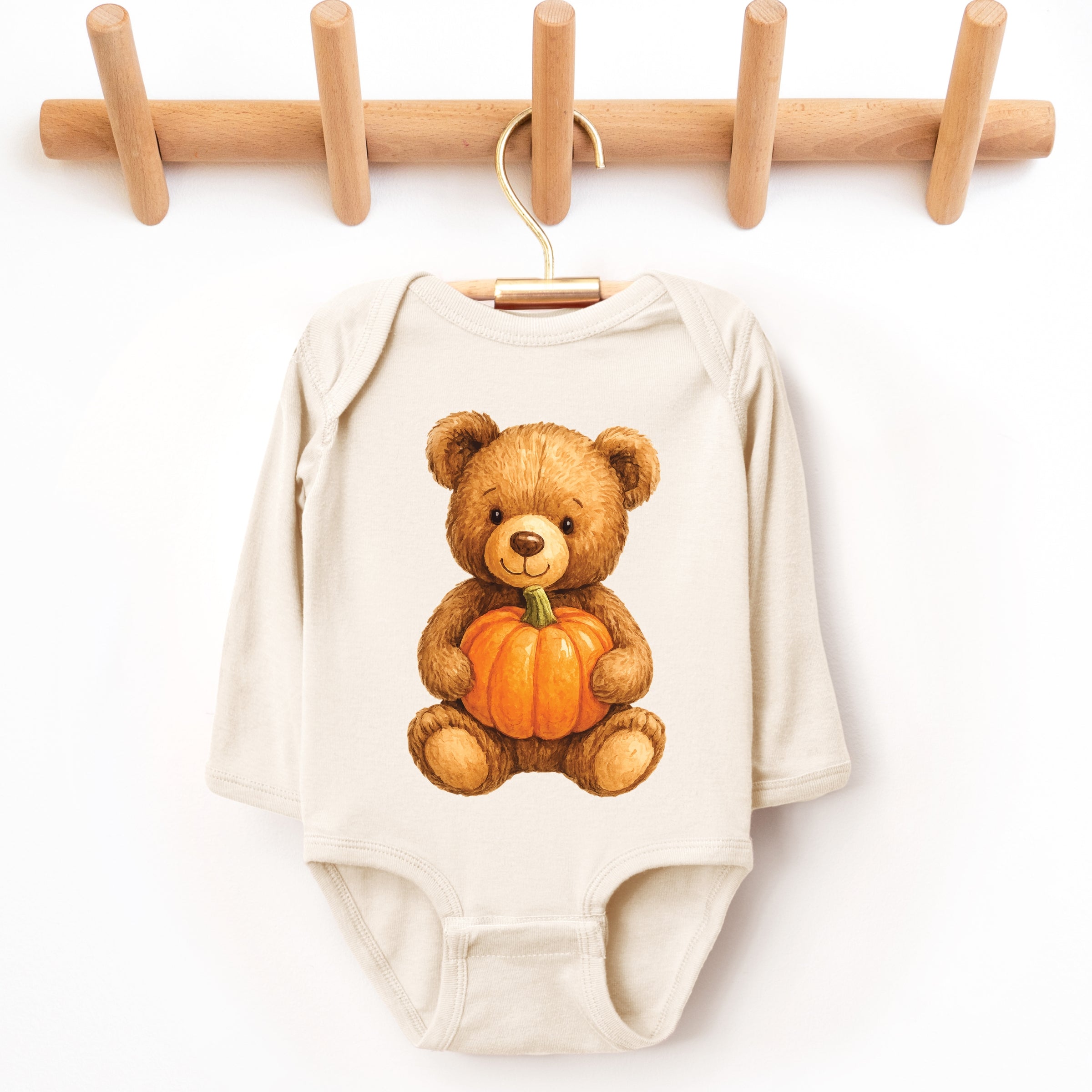Watercolor Pumpkin Bear - Baby Long Sleeve Bodysuit