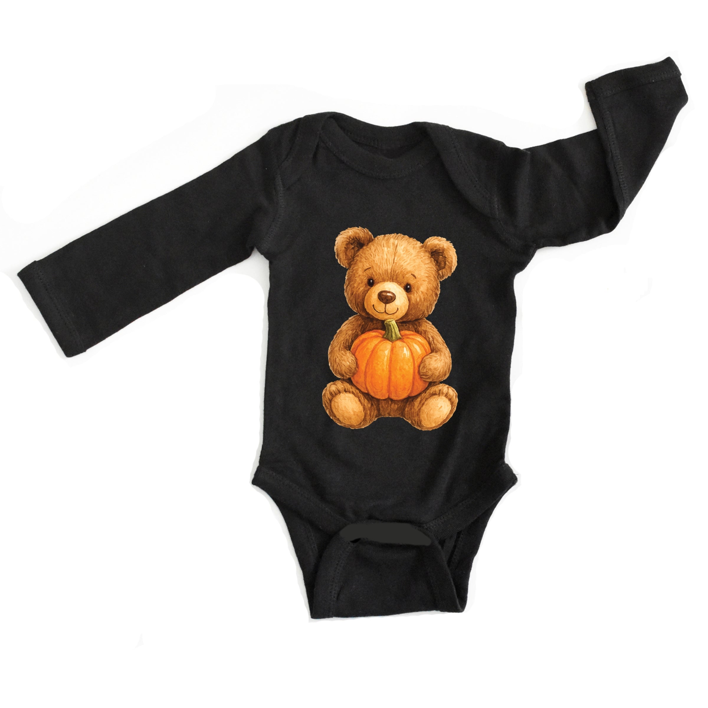 Watercolor Pumpkin Bear - Baby Long Sleeve Bodysuit