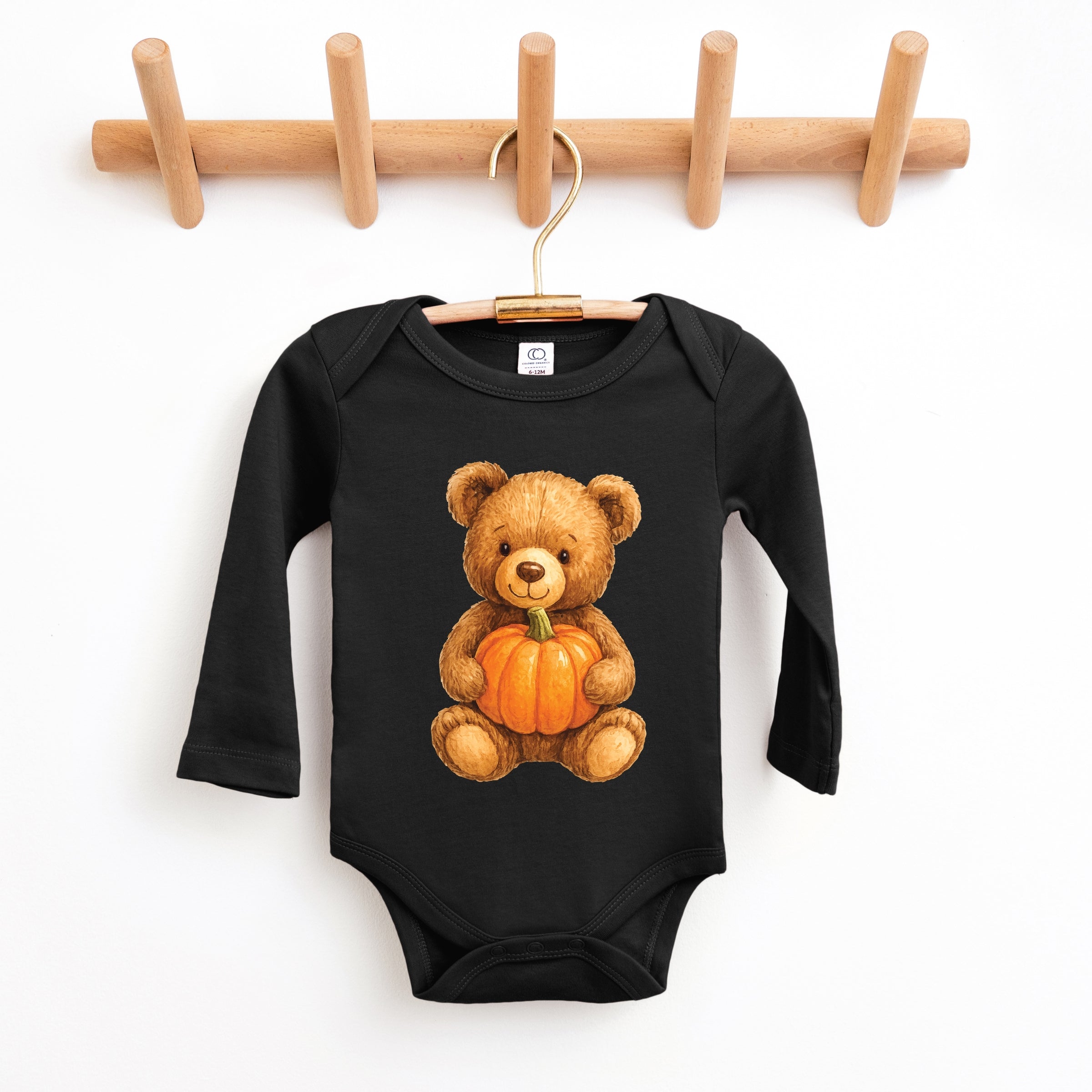 Watercolor Pumpkin Bear - Baby Long Sleeve Bodysuit