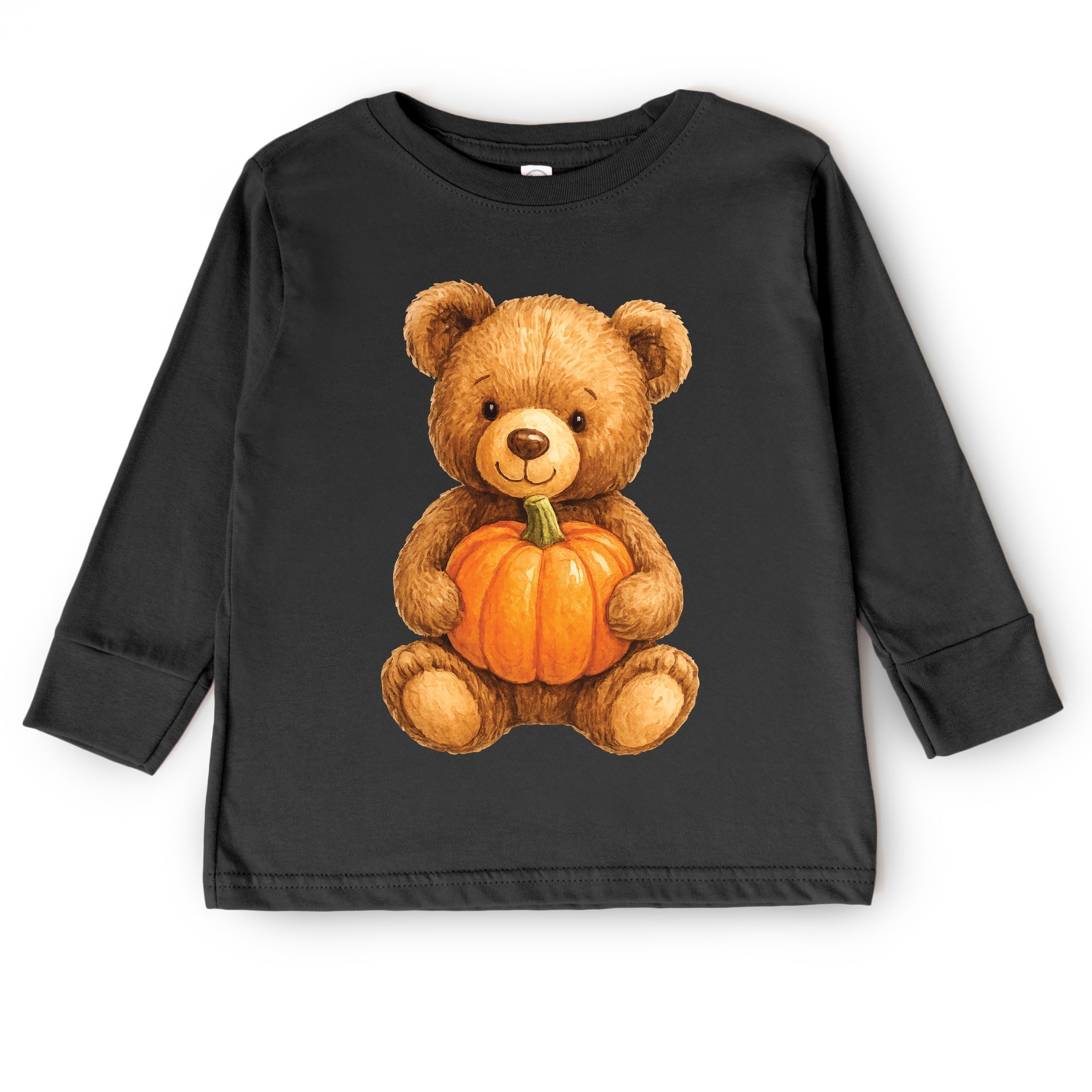 Watercolor Pumpkin Bear - Kids Toddler Long Sleeve Tee and Kids Youth Long Sleeve Tee