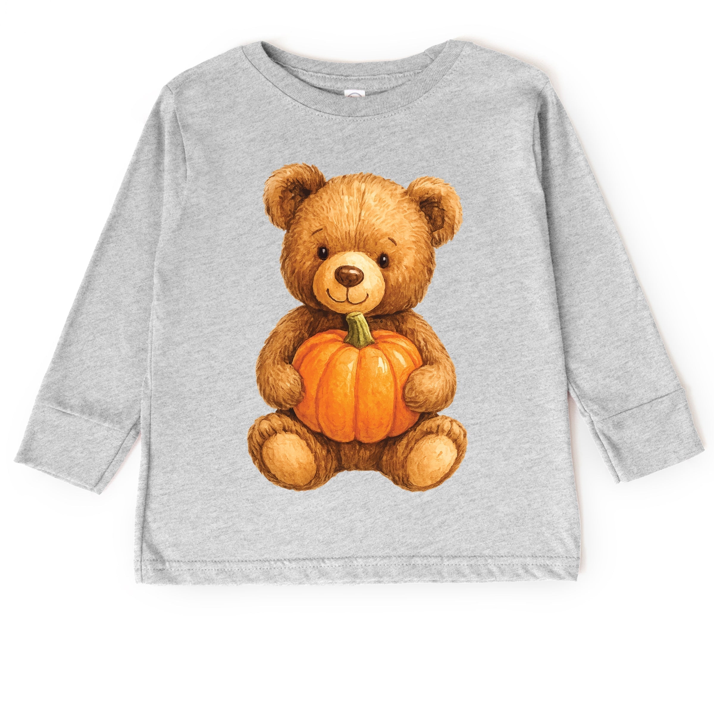 Watercolor Pumpkin Bear - Kids Toddler Long Sleeve Tee and Kids Youth Long Sleeve Tee