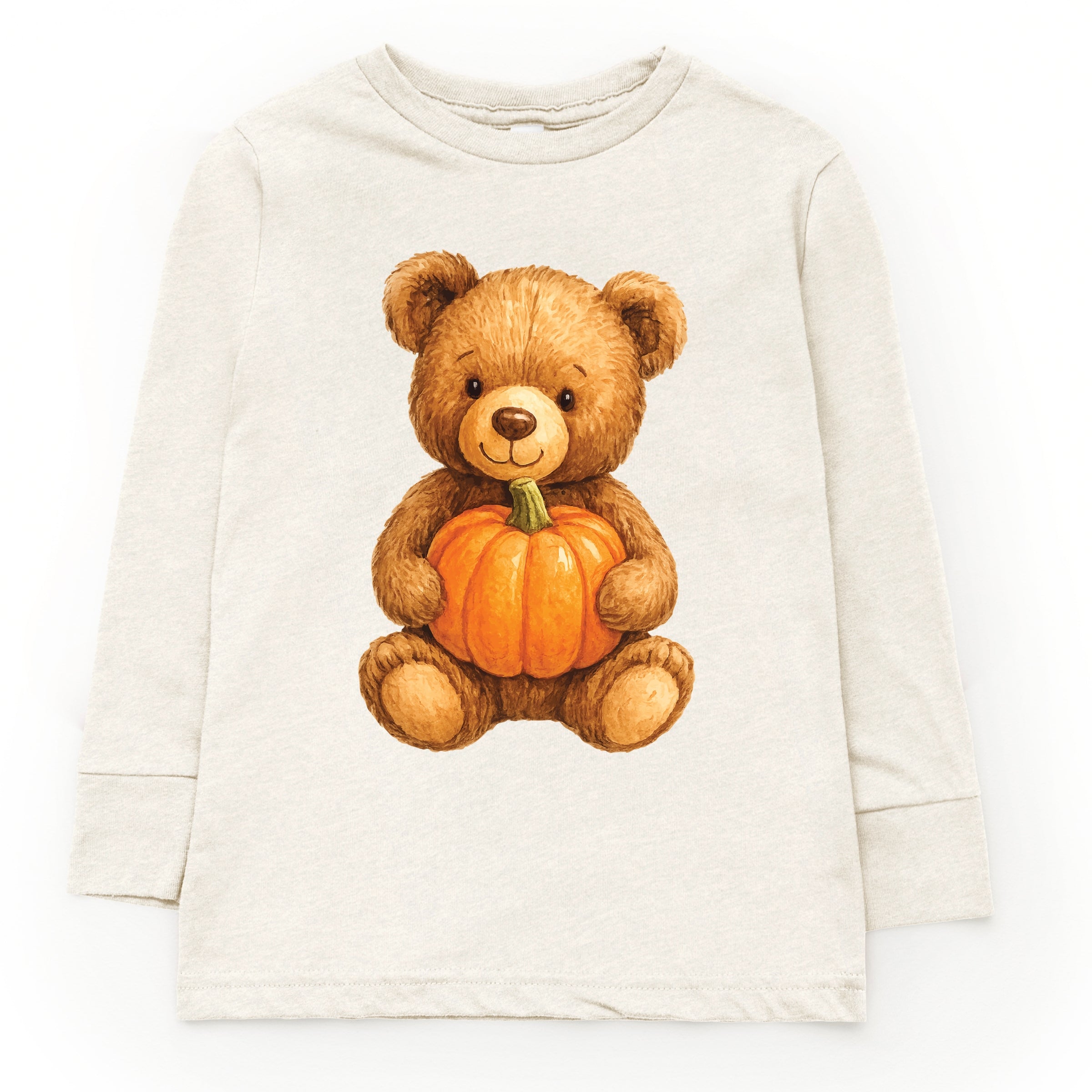 Watercolor Pumpkin Bear - Kids Toddler Long Sleeve Tee and Kids Youth Long Sleeve Tee