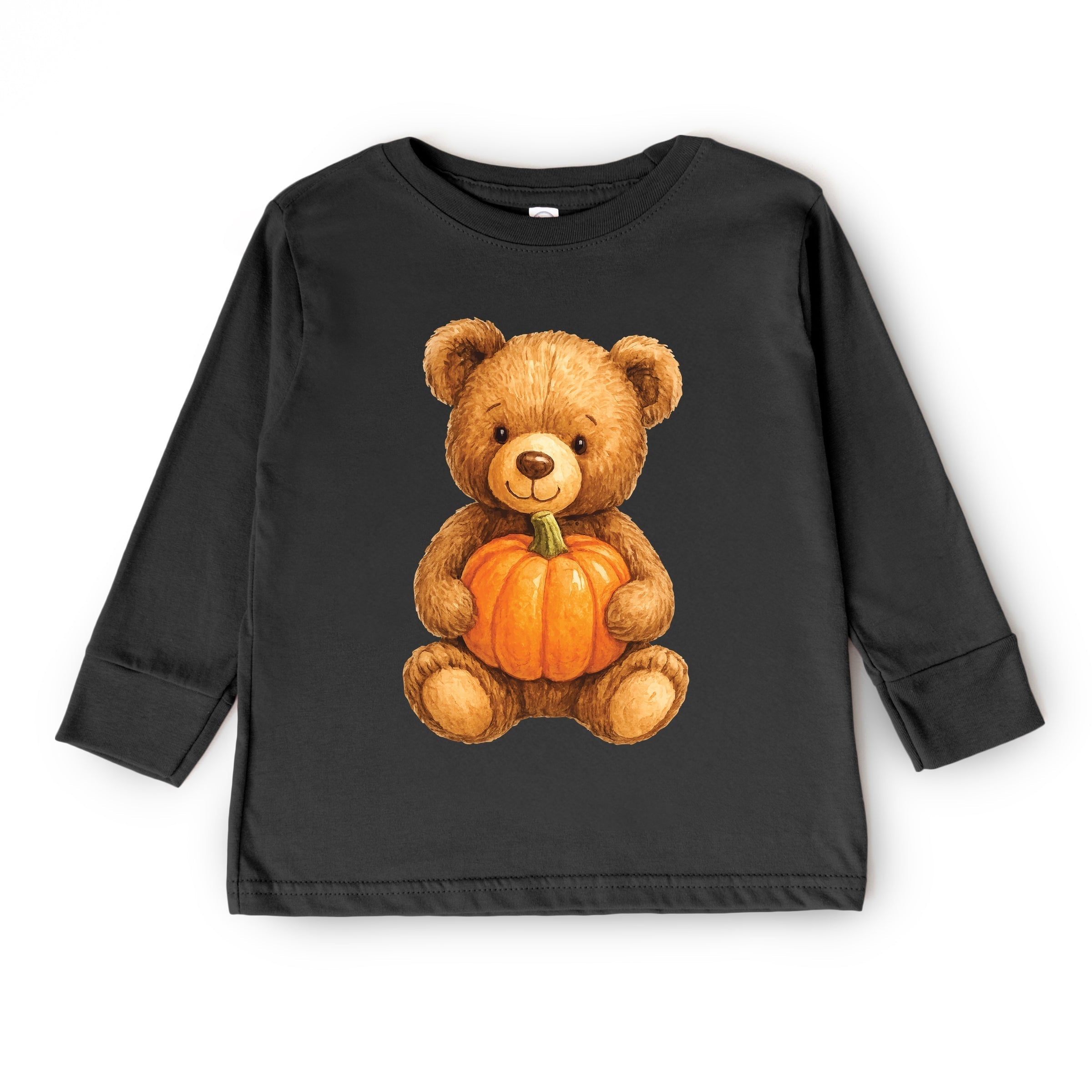 Watercolor Pumpkin Bear - Kids Toddler Long Sleeve Tee and Kids Youth Long Sleeve Tee