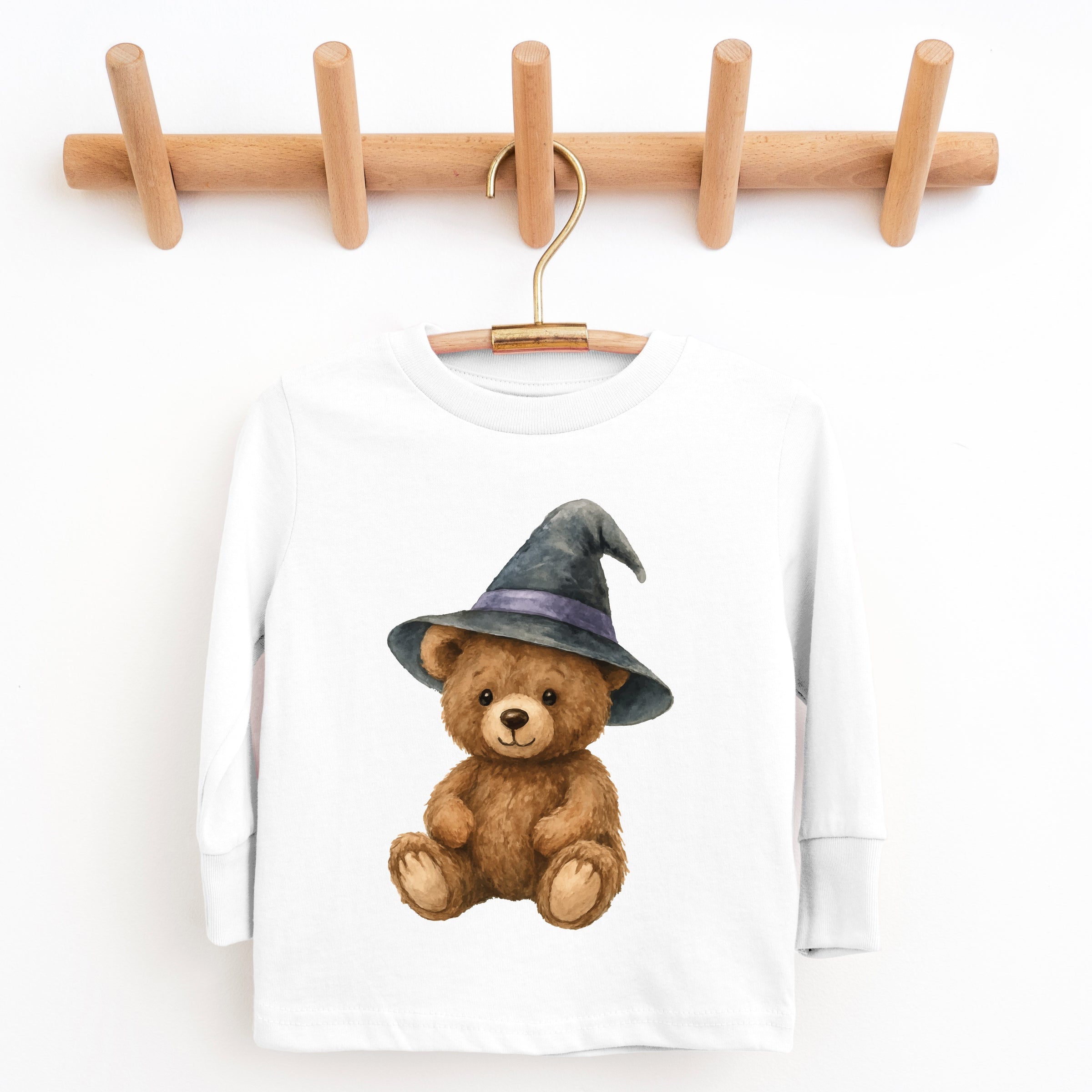 Watercolor Witchy Bear - Kids Toddler Long Sleeve Tee and Kids Youth Long Sleeve Tee