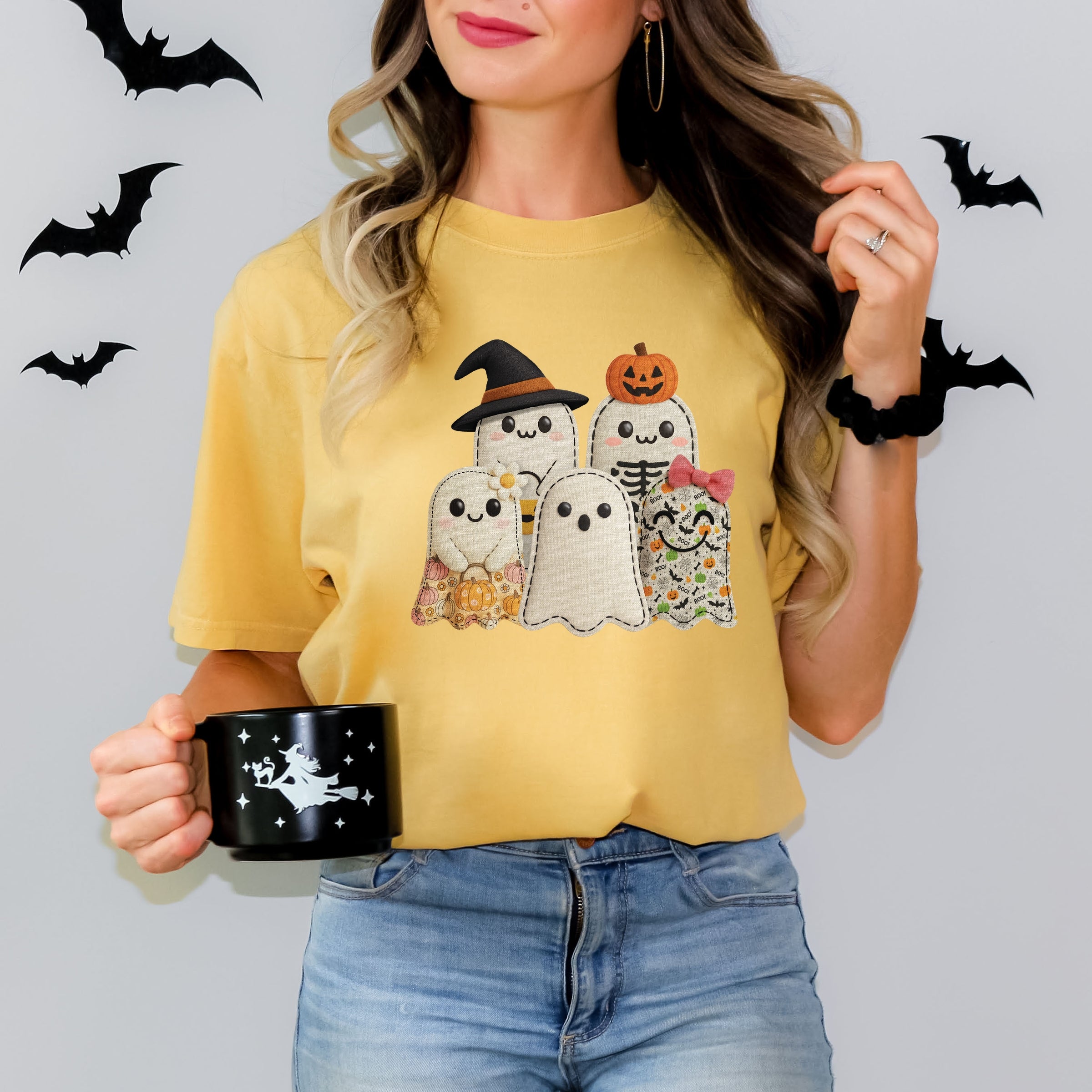Ghost Family Patchwork Print - Womens Garment Dyed Tee