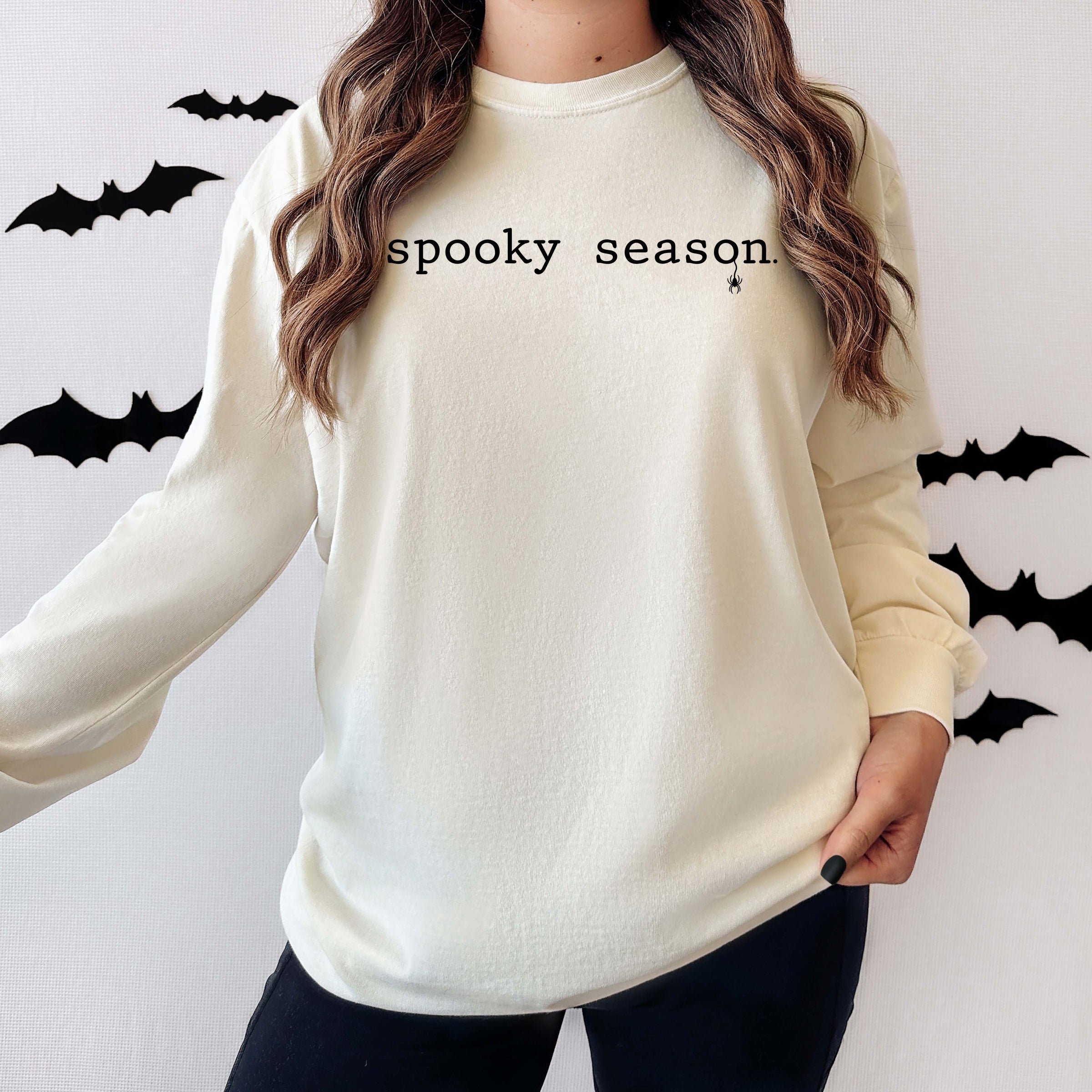 Spooky Season Typewriter - Women's Garment Dyed Long Sleeve Graphic T-Shirt