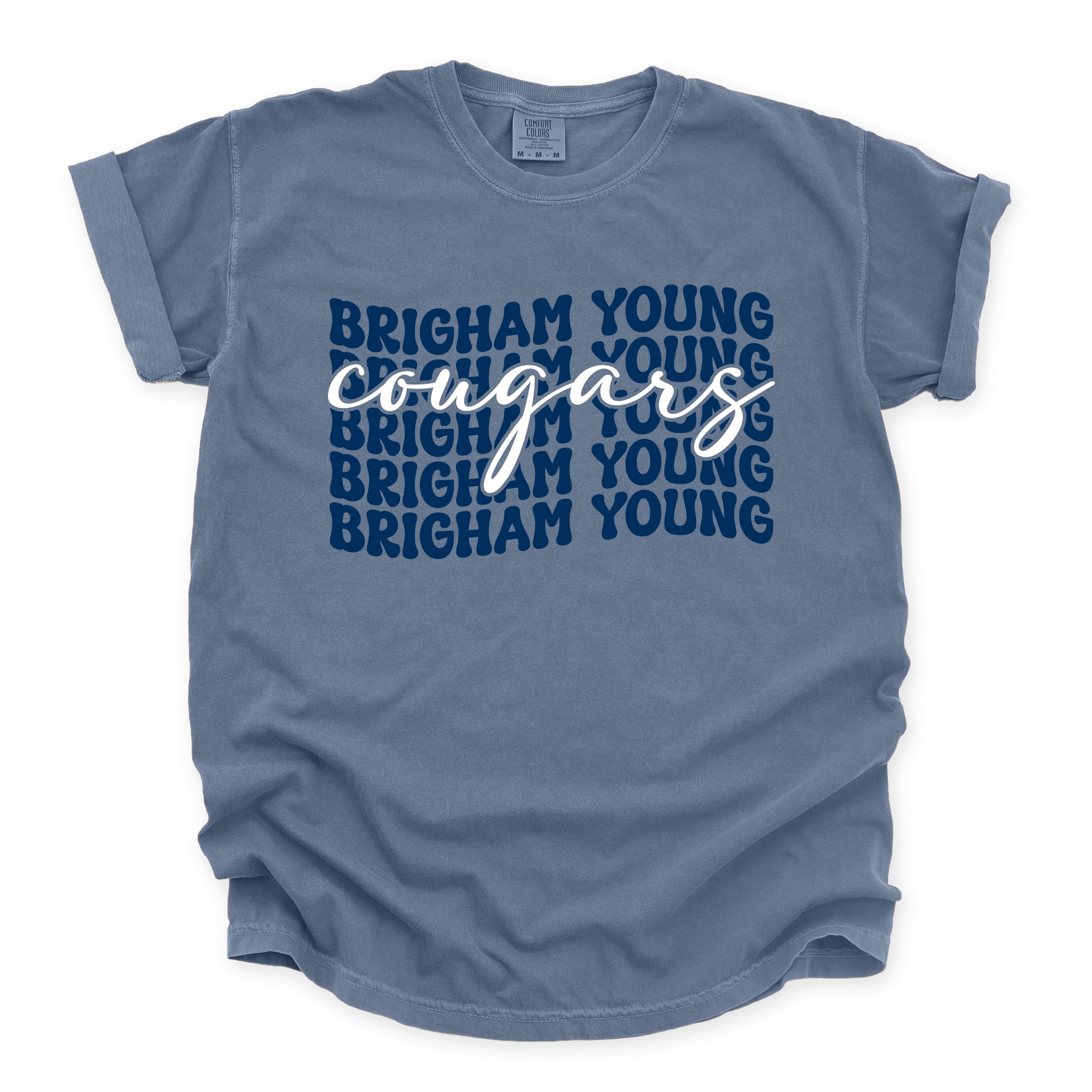 Brigham Young Stacked Cougars - Women's Garment Dyed Graphic T-Shirt