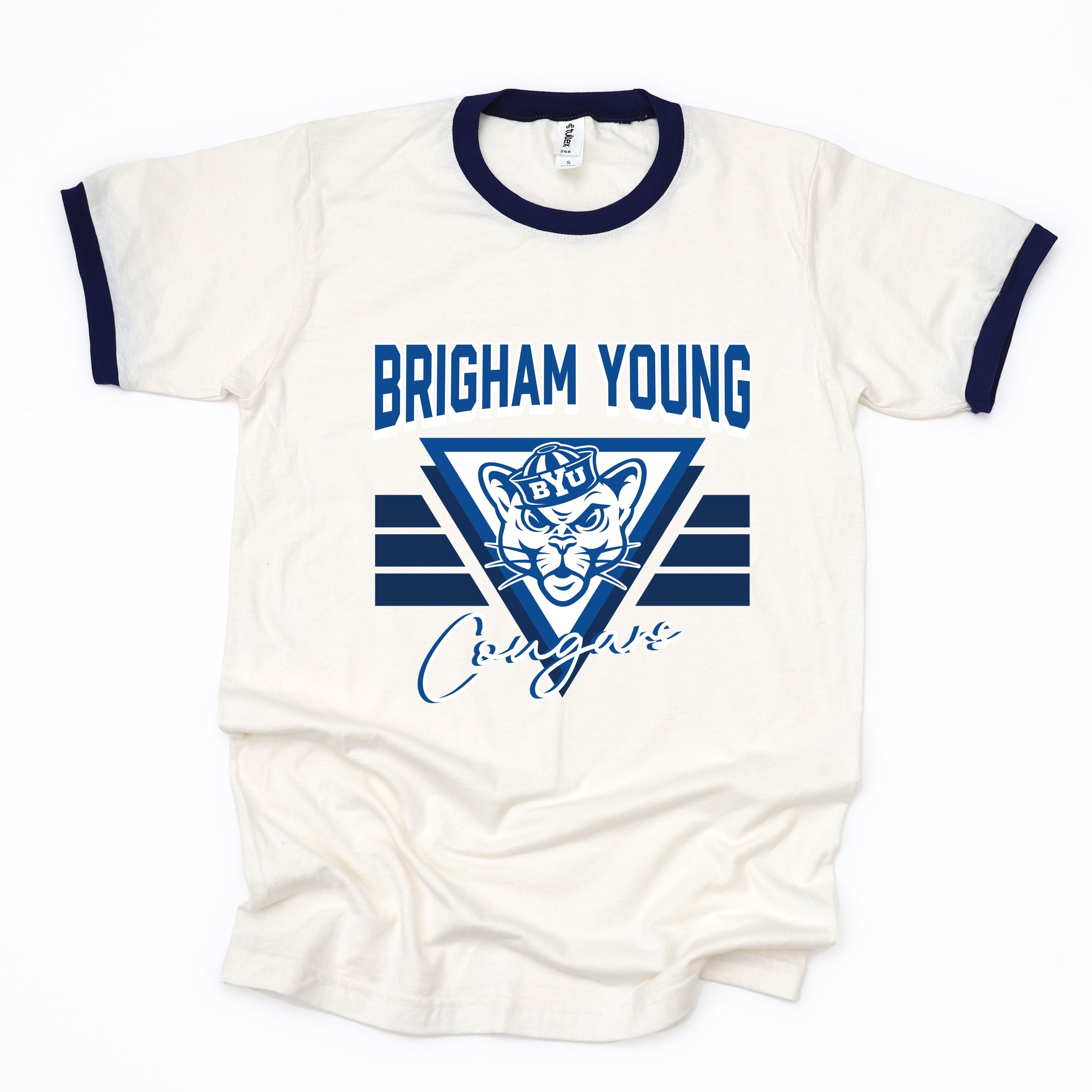 Brigham Young Cougars Triangle - Women's Ringer Graphic T-Shirt