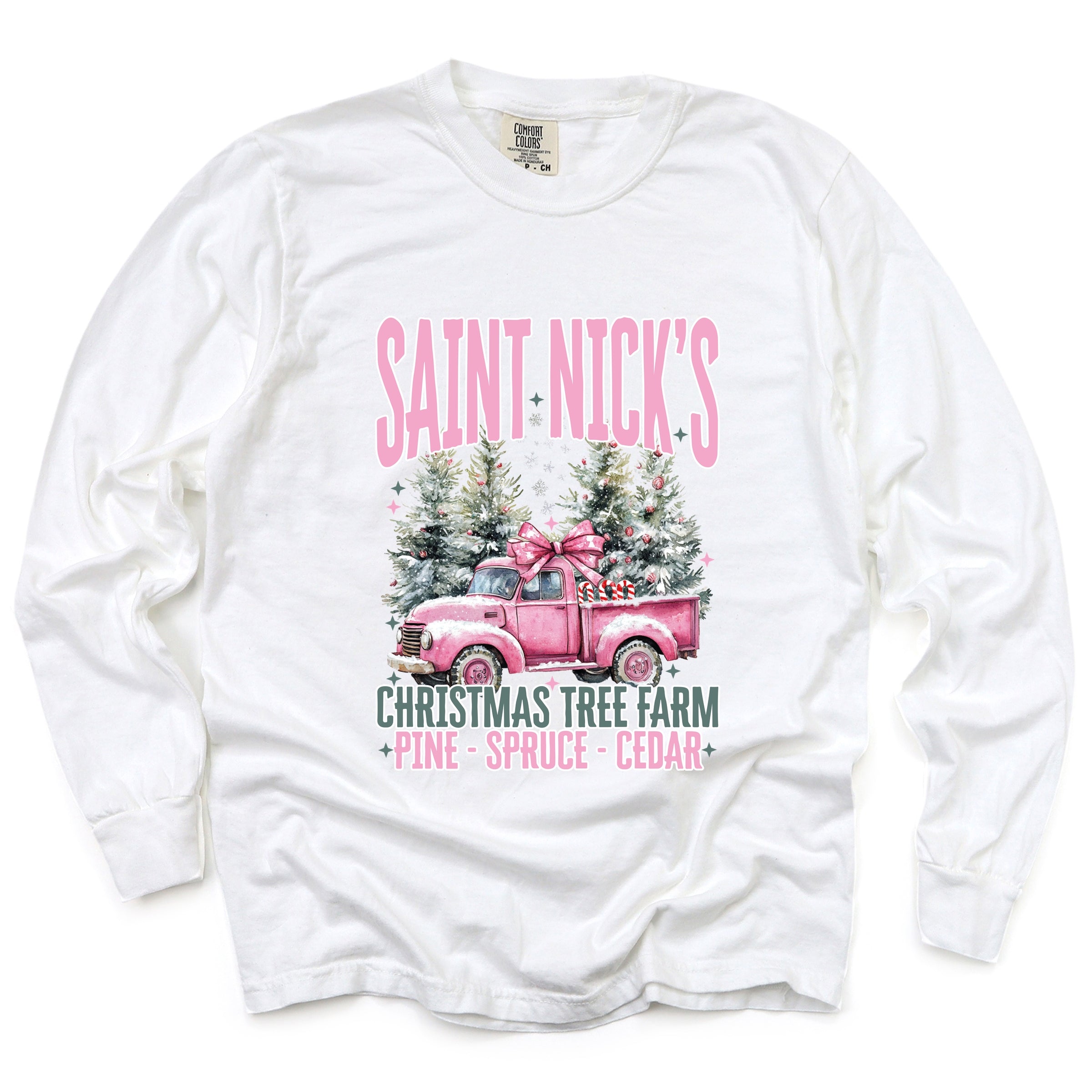 Saint Nick's Farm Truck - Women's Garment Dyed Long Sleeve Graphic T-Shirt