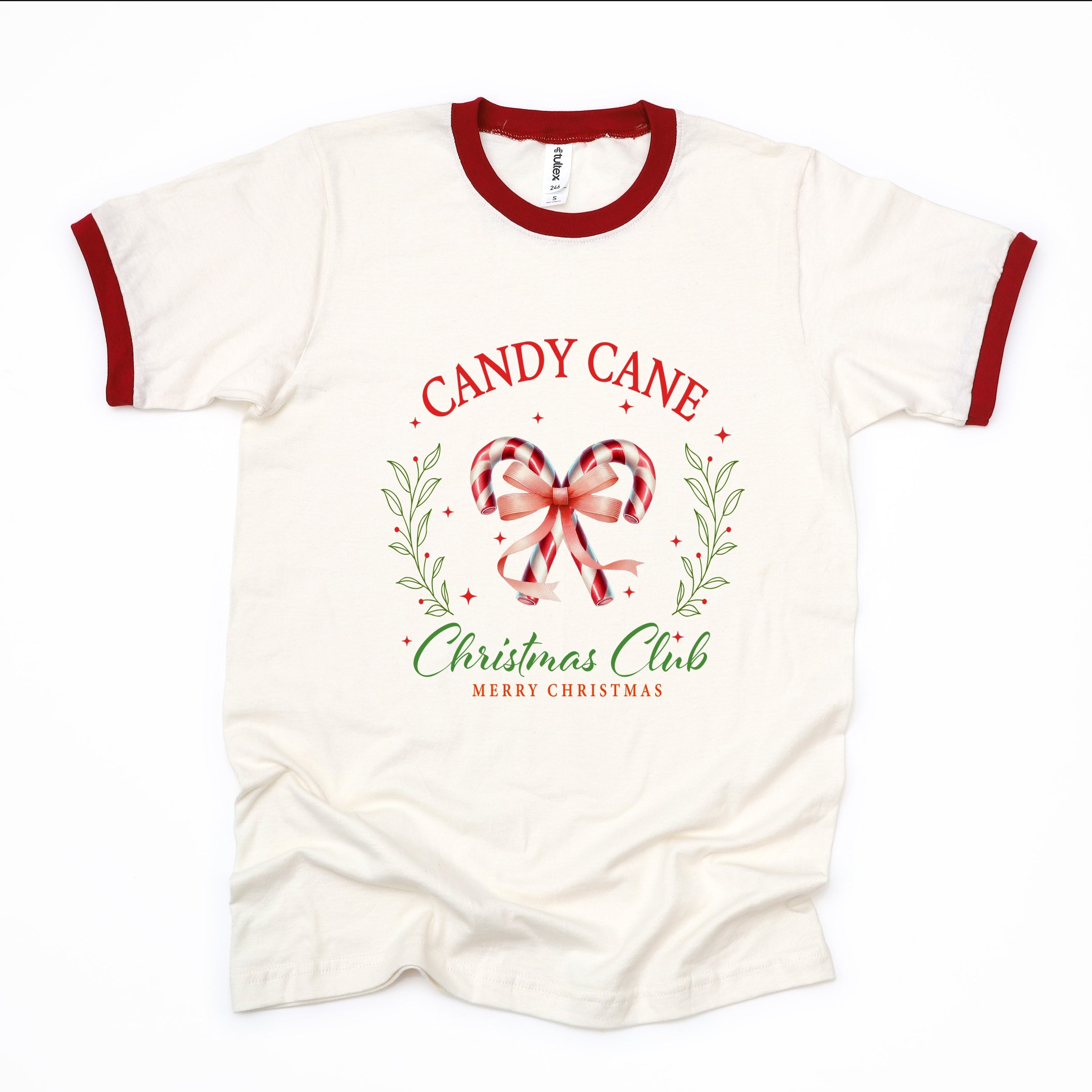 Candy Cane Christmas Club - Women's Ringer Graphic T-Shirt