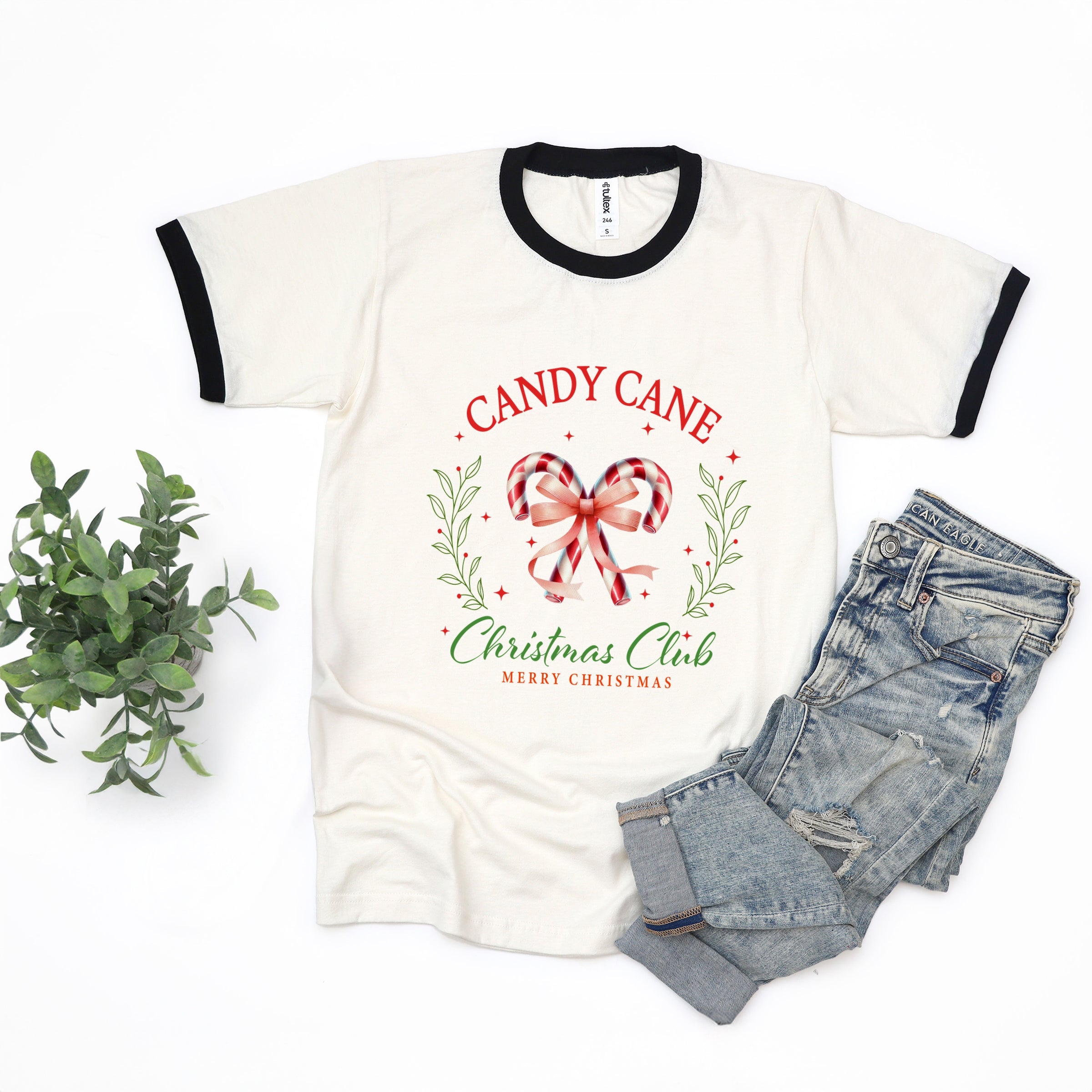 Candy Cane Christmas Club - Women's Ringer Graphic T-Shirt
