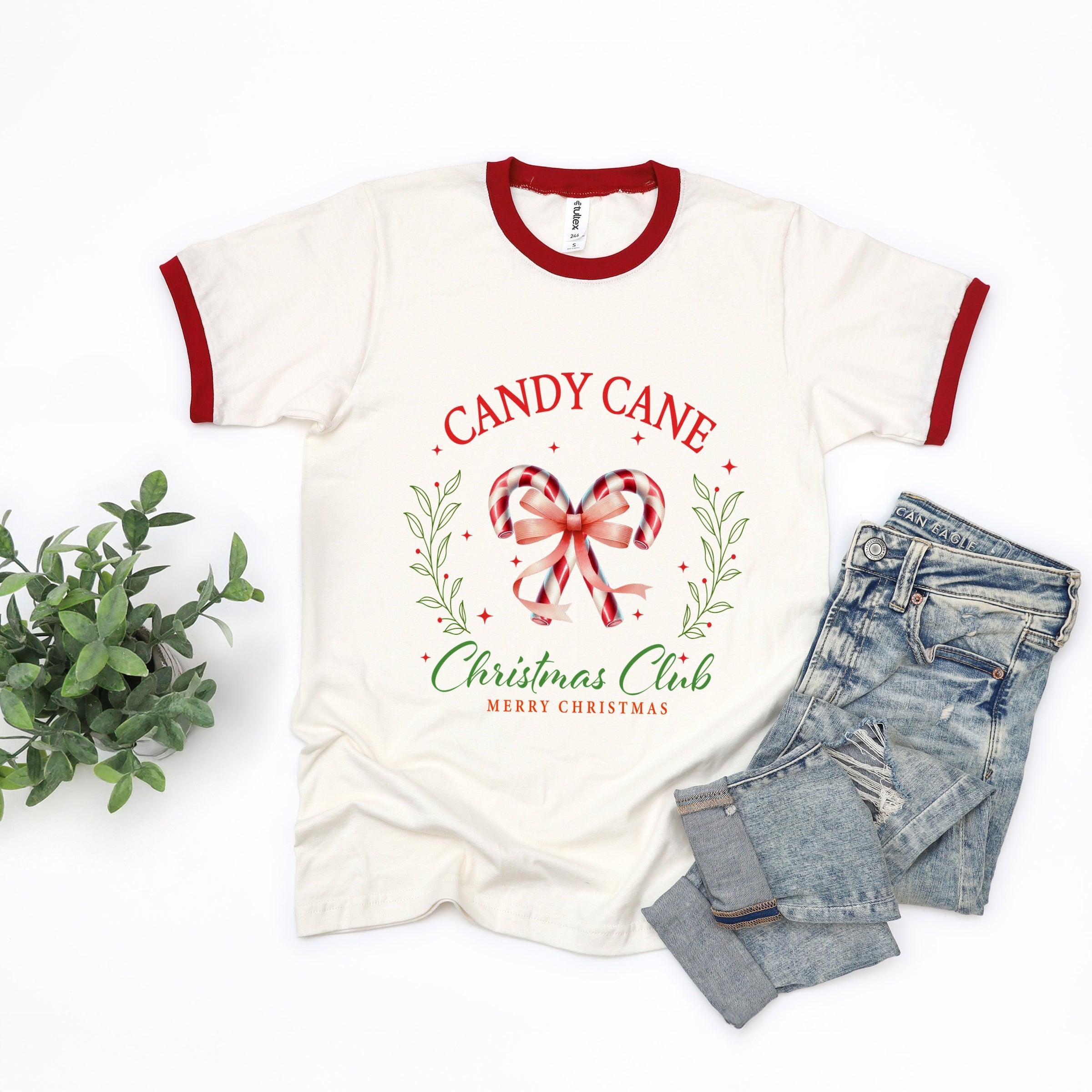 Candy Cane Christmas Club - Women's Ringer Graphic T-Shirt