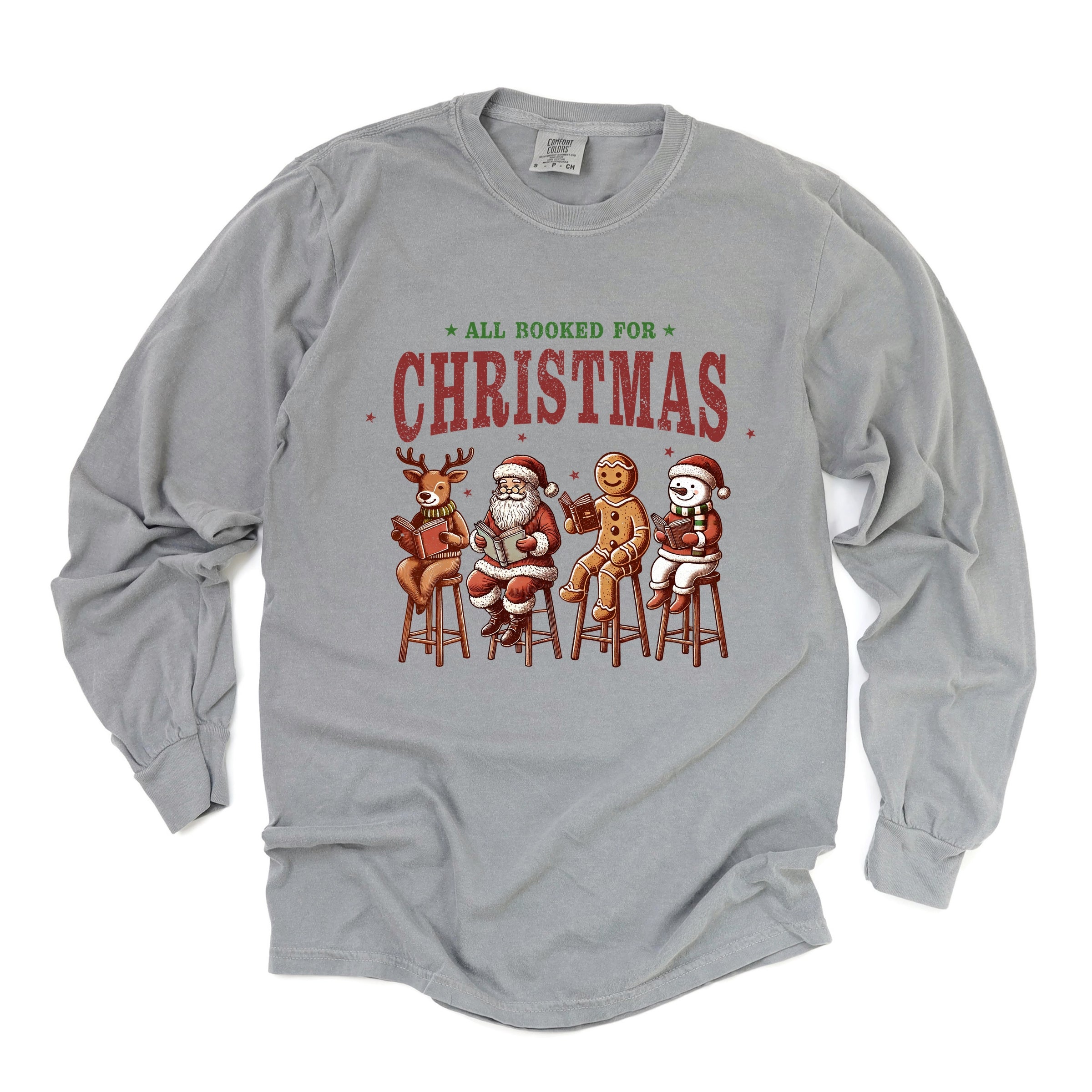 Booked For Christmas Stool - Women's Garment Dyed Long Sleeve Graphic T-Shirt
