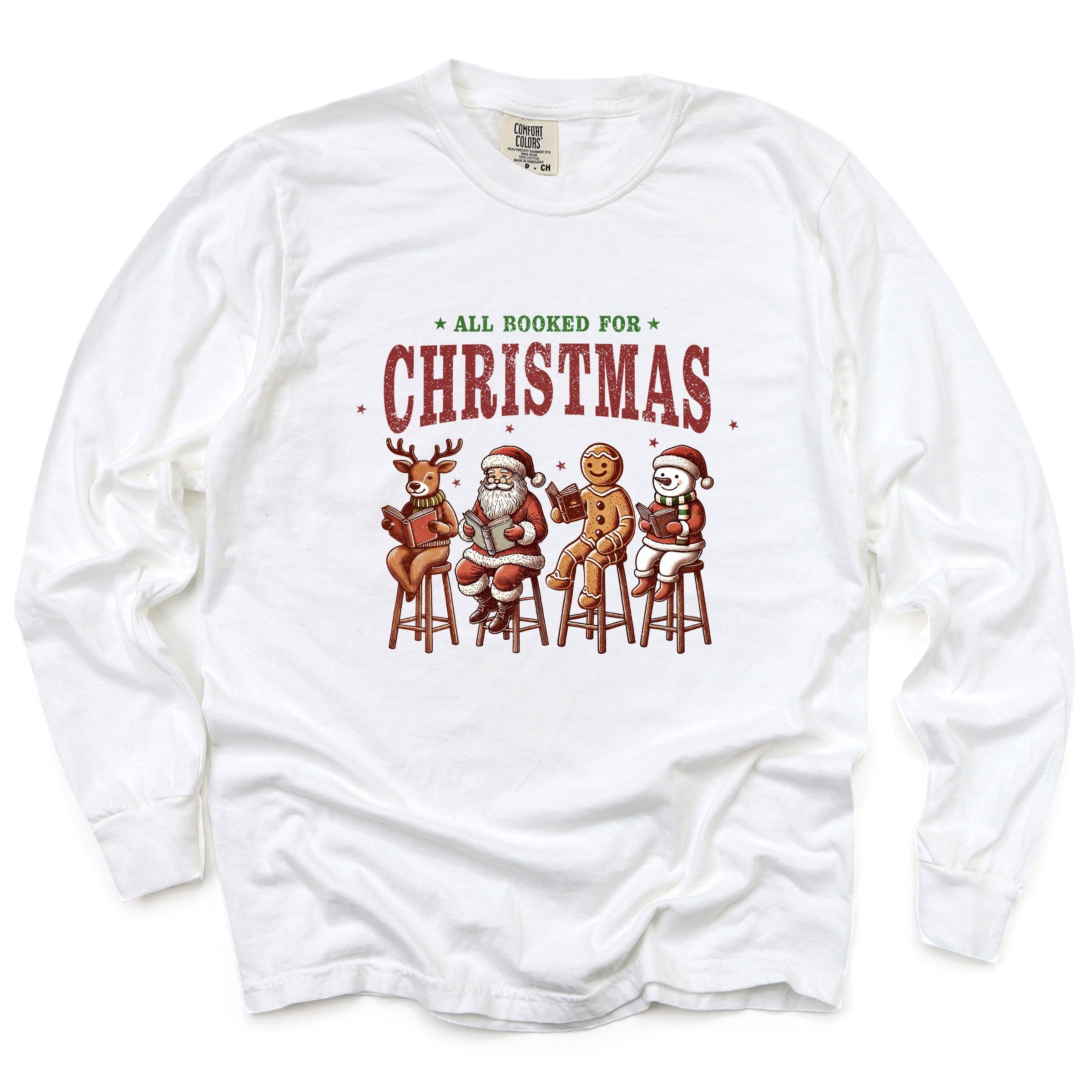 Booked For Christmas Stool - Women's Garment Dyed Long Sleeve Graphic T-Shirt