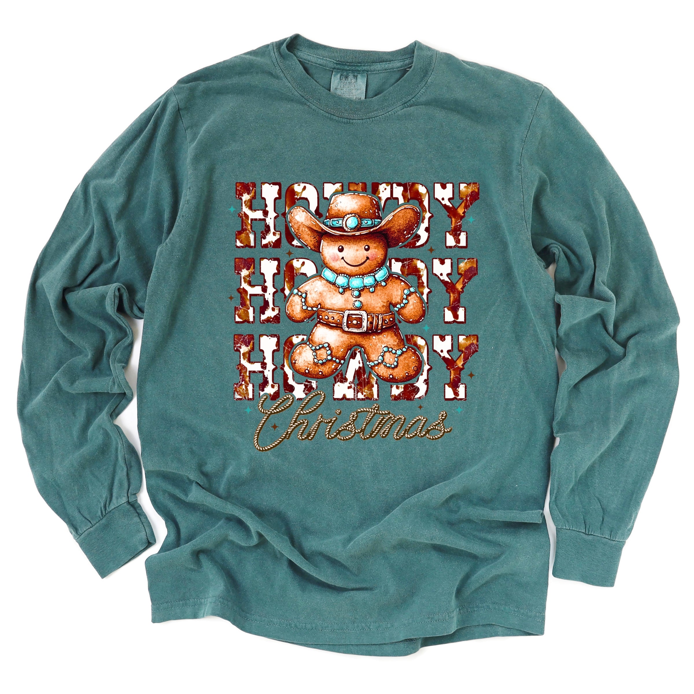 Howdy Gingerbread - Women's Garment Dyed Long Sleeve Graphic T-Shirt