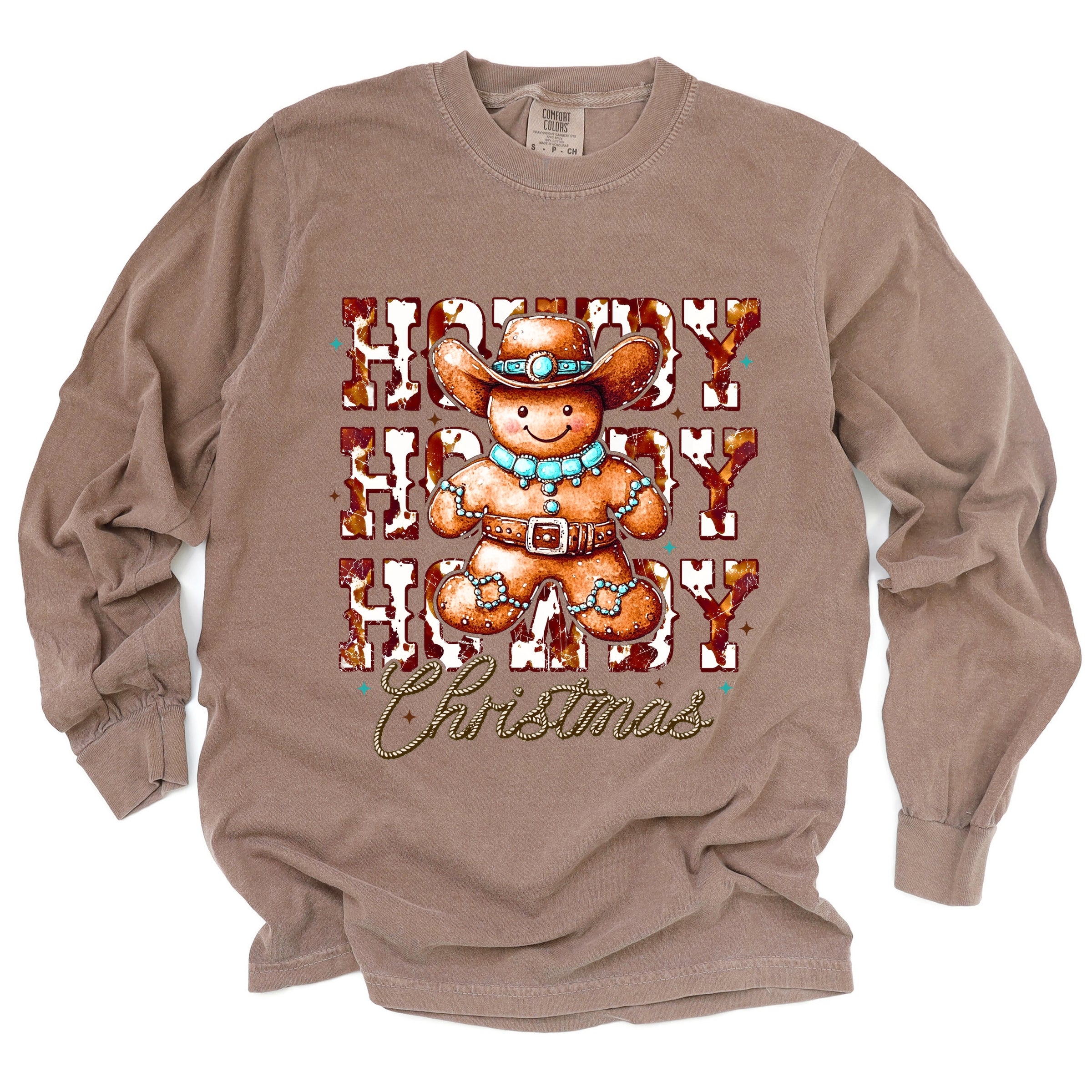 Howdy Gingerbread - Women's Garment Dyed Long Sleeve Graphic T-Shirt