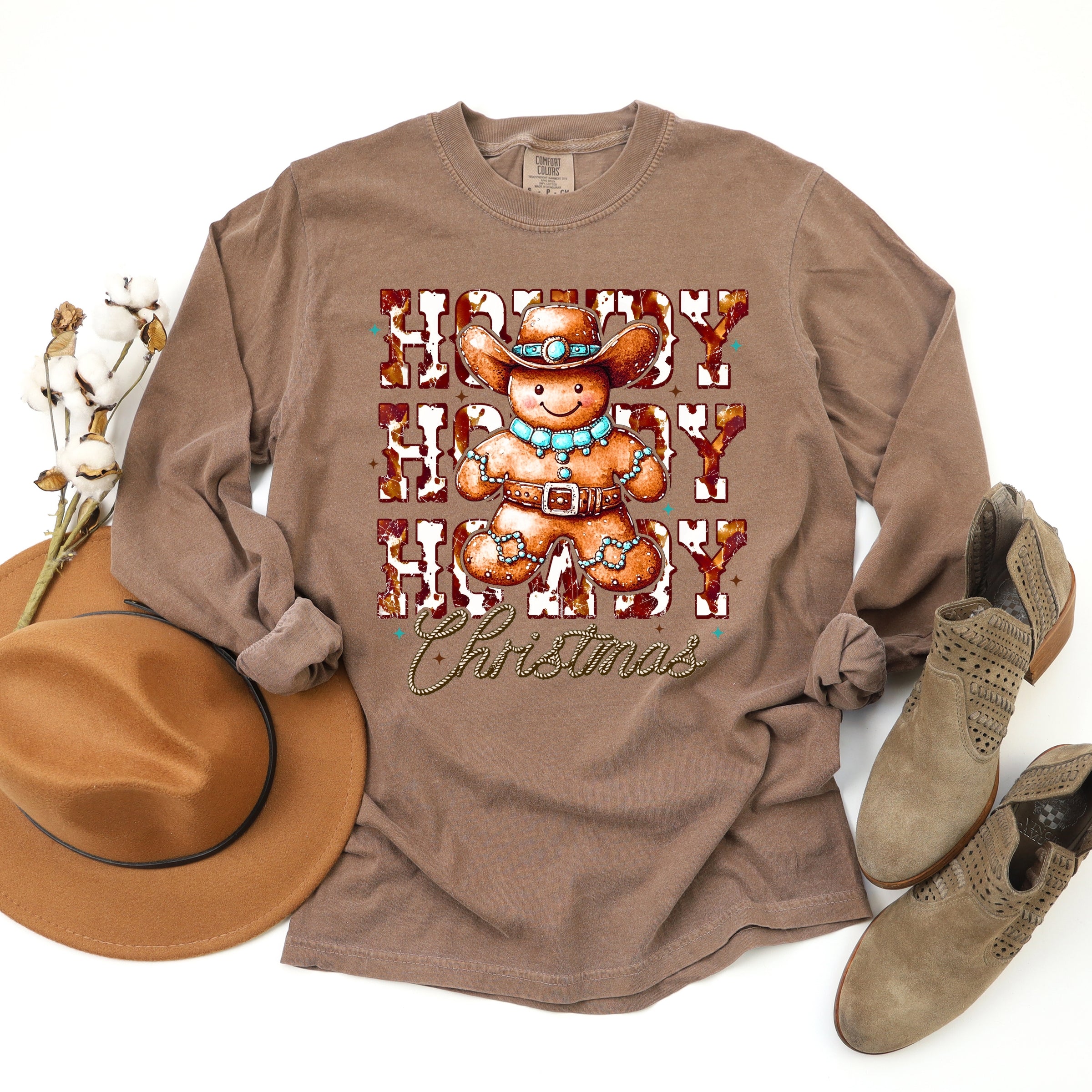 Howdy Gingerbread - Women's Garment Dyed Long Sleeve Graphic T-Shirt