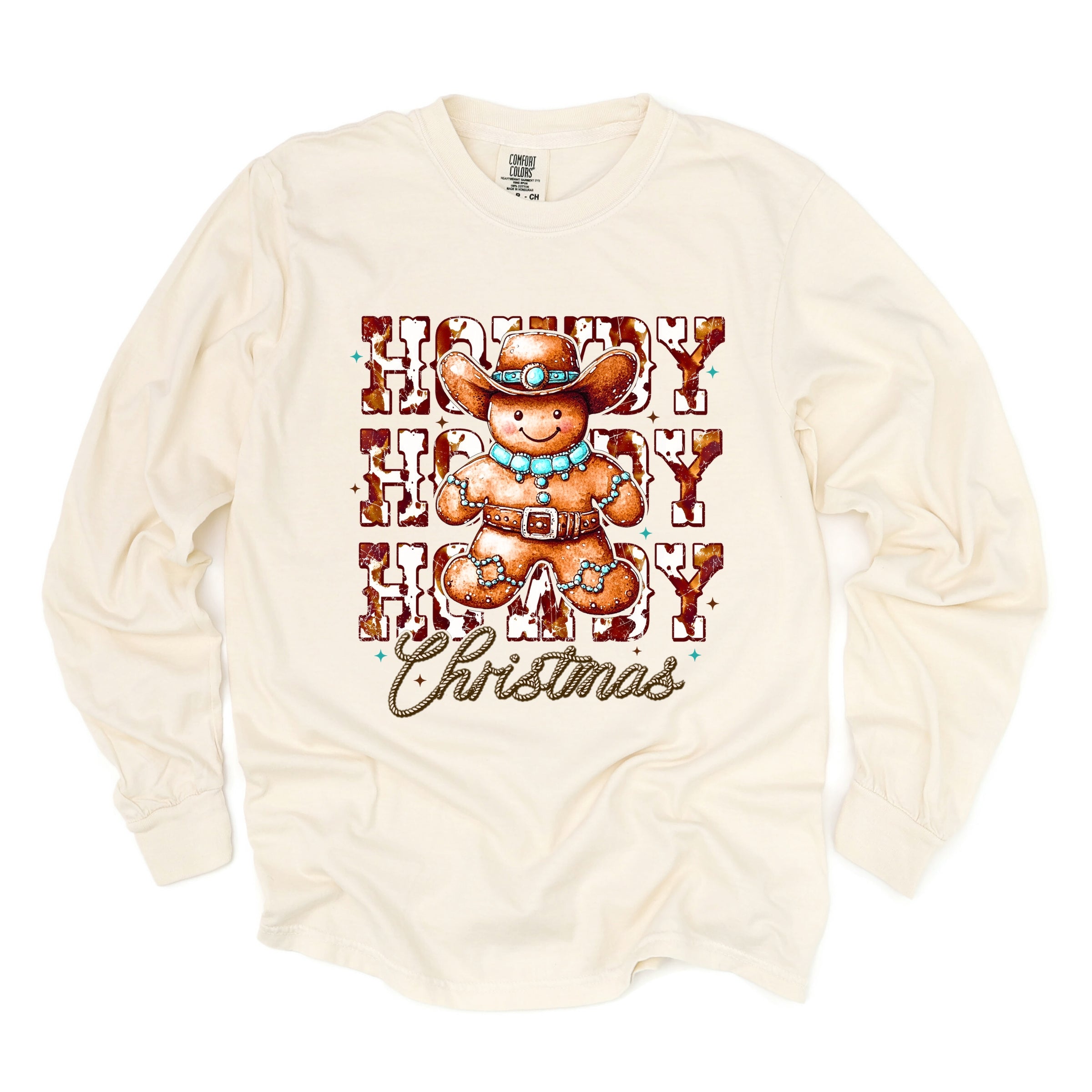 Howdy Gingerbread - Women's Garment Dyed Long Sleeve Graphic T-Shirt