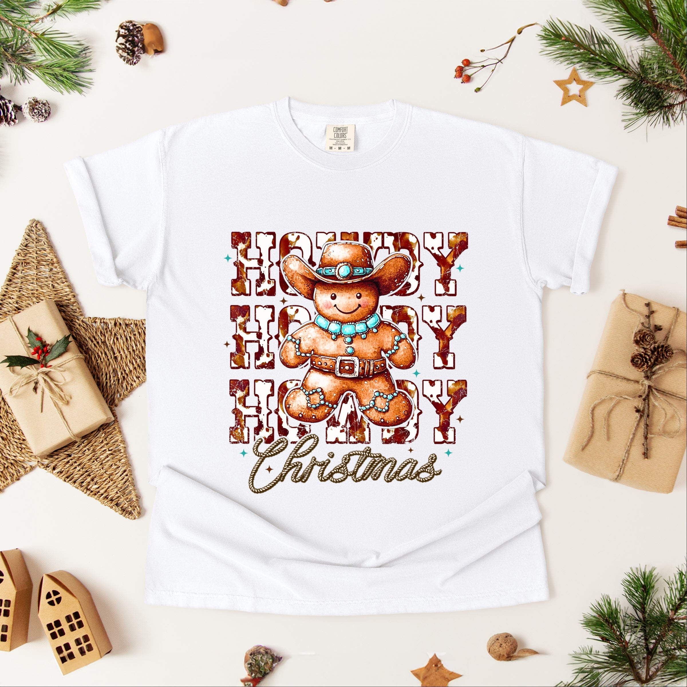 Howdy Gingerbread - Women's Garment Dyed Graphic T-Shirt