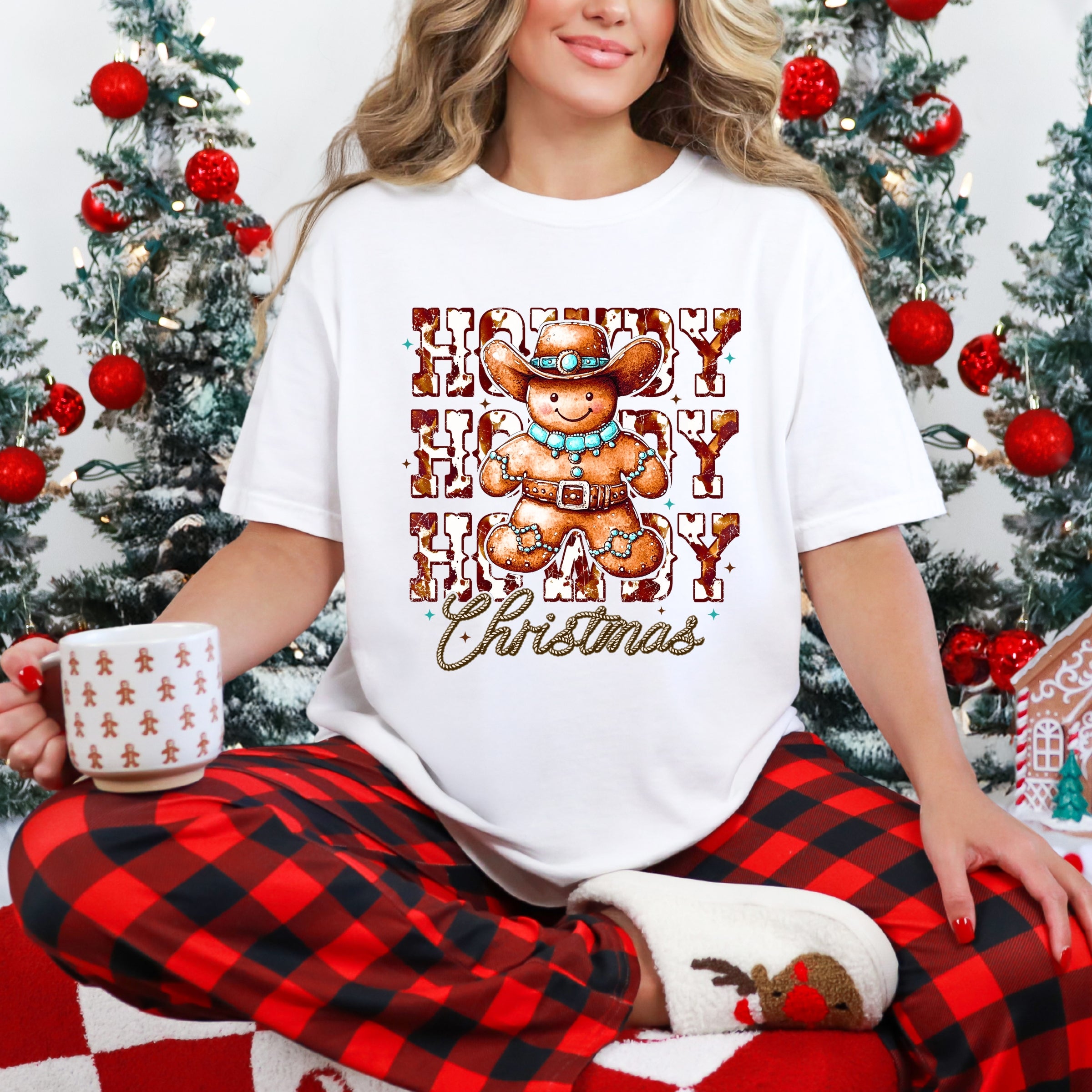 Howdy Gingerbread - Women's Garment Dyed Graphic T-Shirt