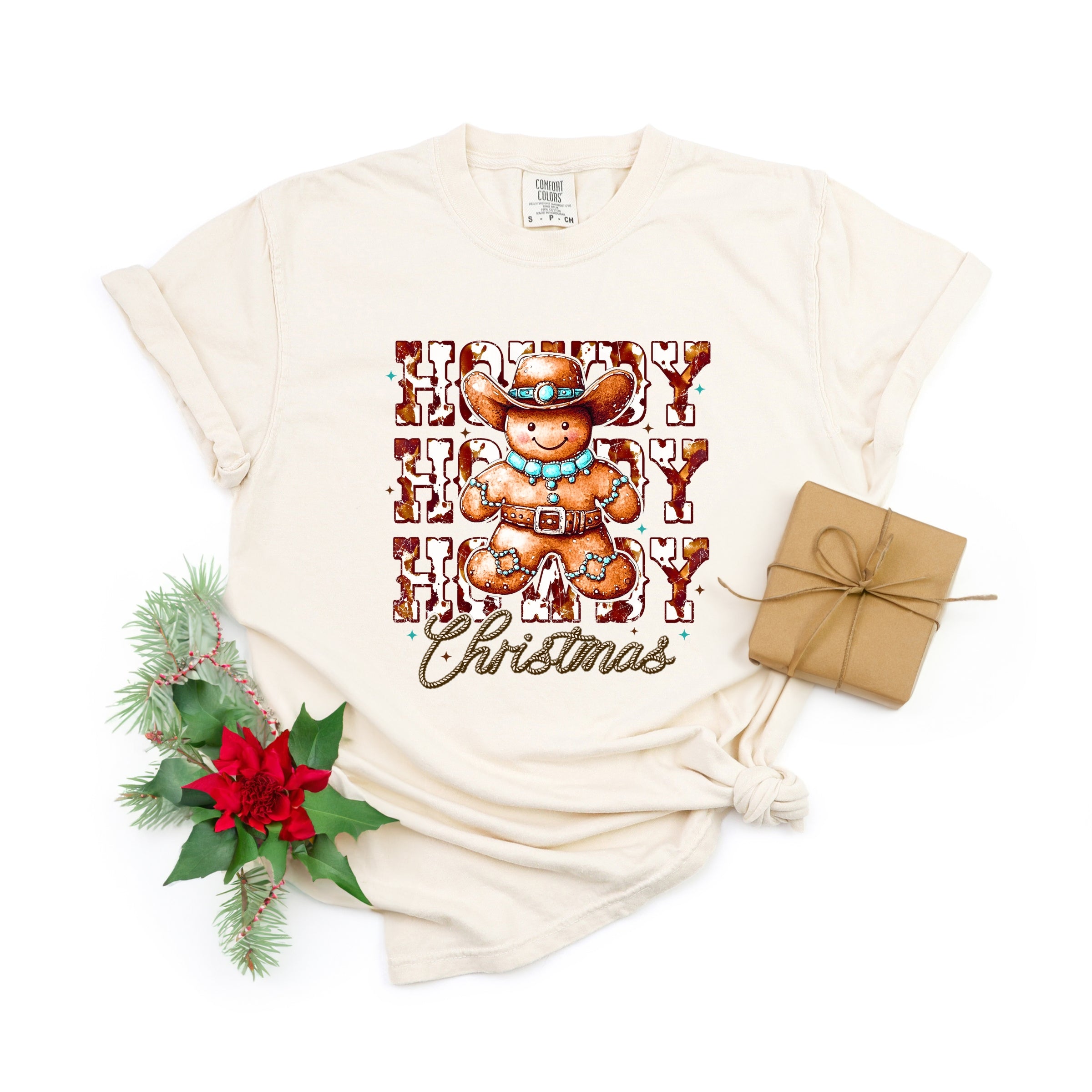 Howdy Gingerbread - Women's Garment Dyed Graphic T-Shirt