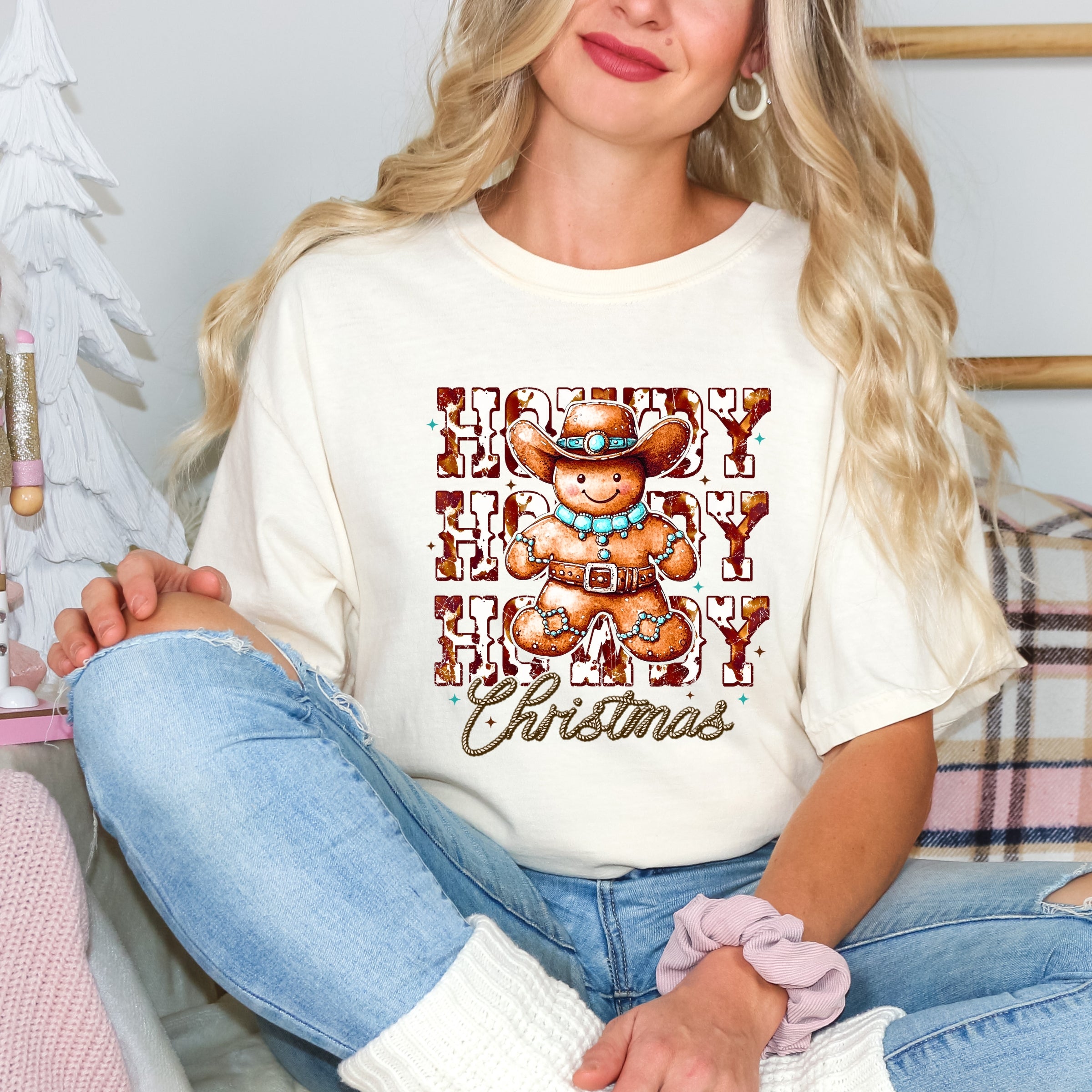 Howdy Gingerbread - Women's Garment Dyed Graphic T-Shirt