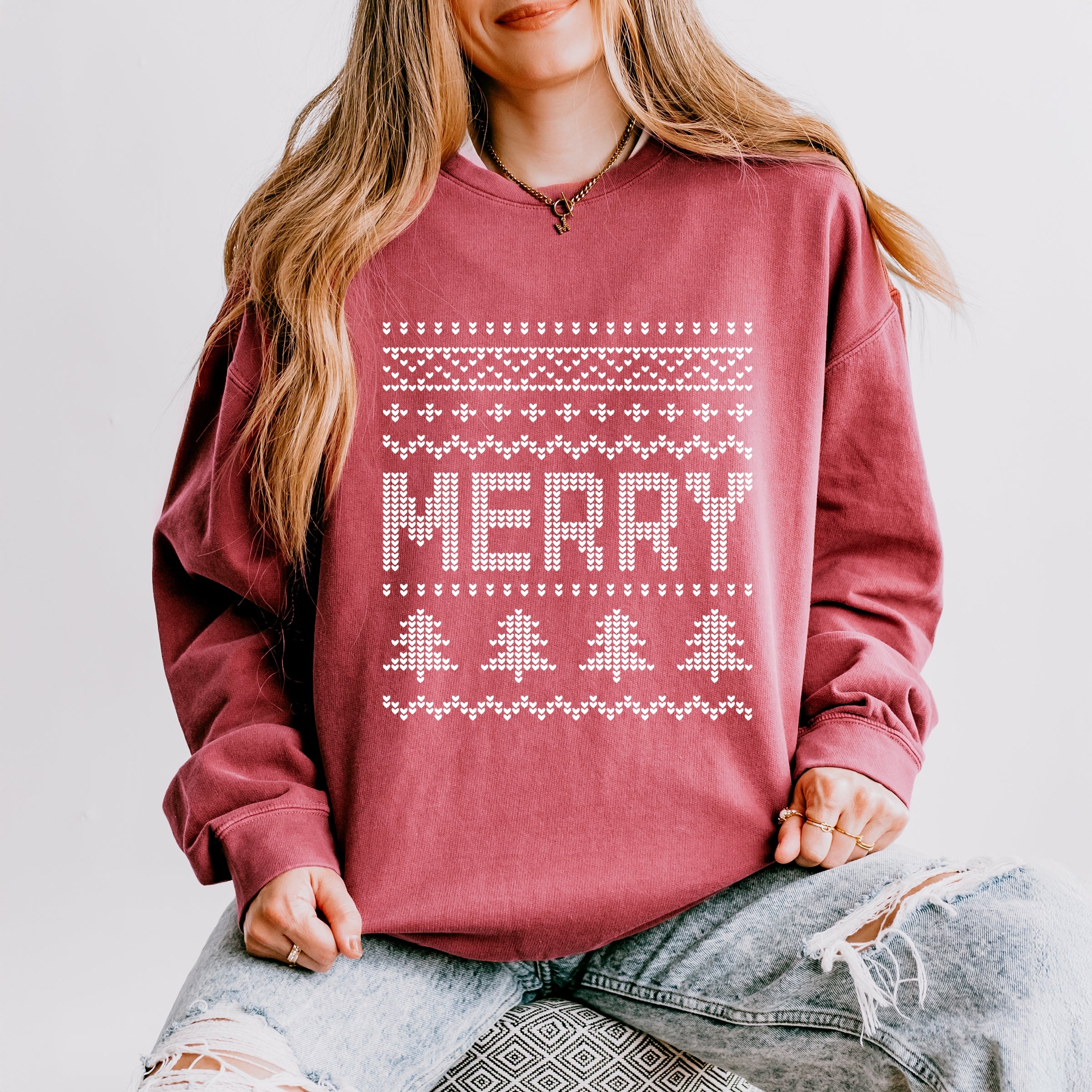 Ugly Sweater Merry - Women's Lightweight Garment Dyed Sweatshirt