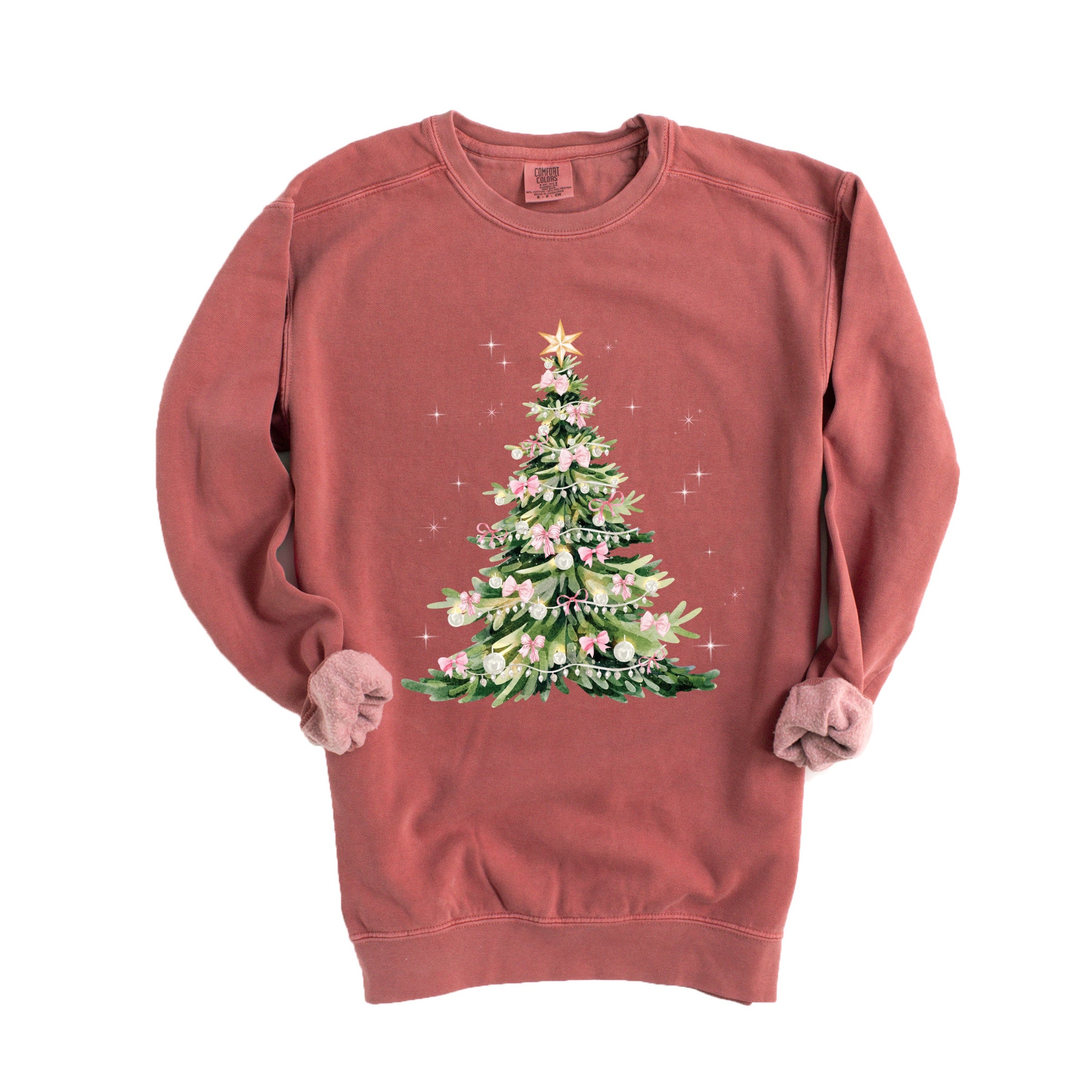 Watercolor Christmas Tree Sparkle - Womens Garment Dyed Sweatshirt