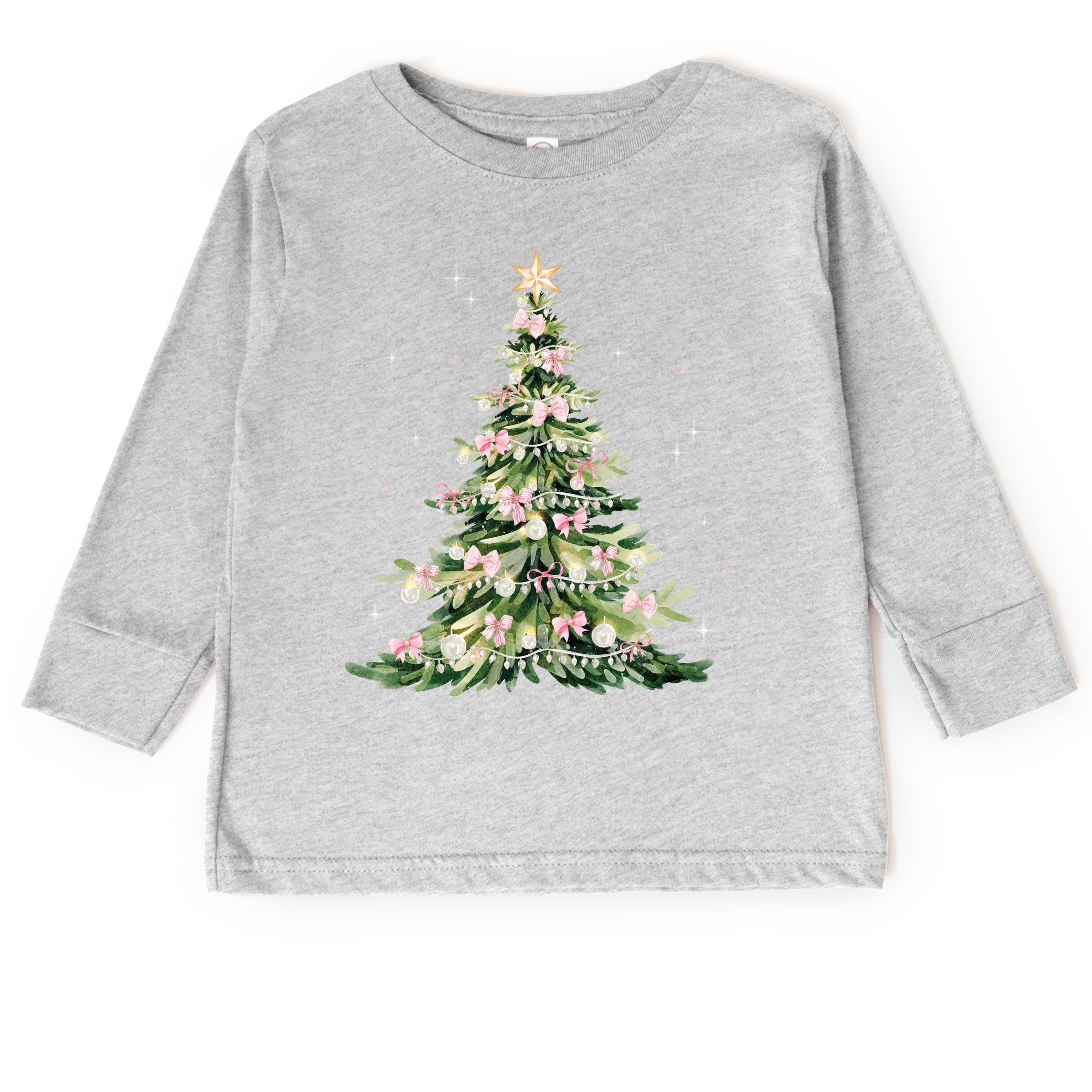 Watercolor Christmas Tree Sparkle - Toddler Long Sleeve Graphic Tee and Youth Long Sleeve Graphic T-Shirt