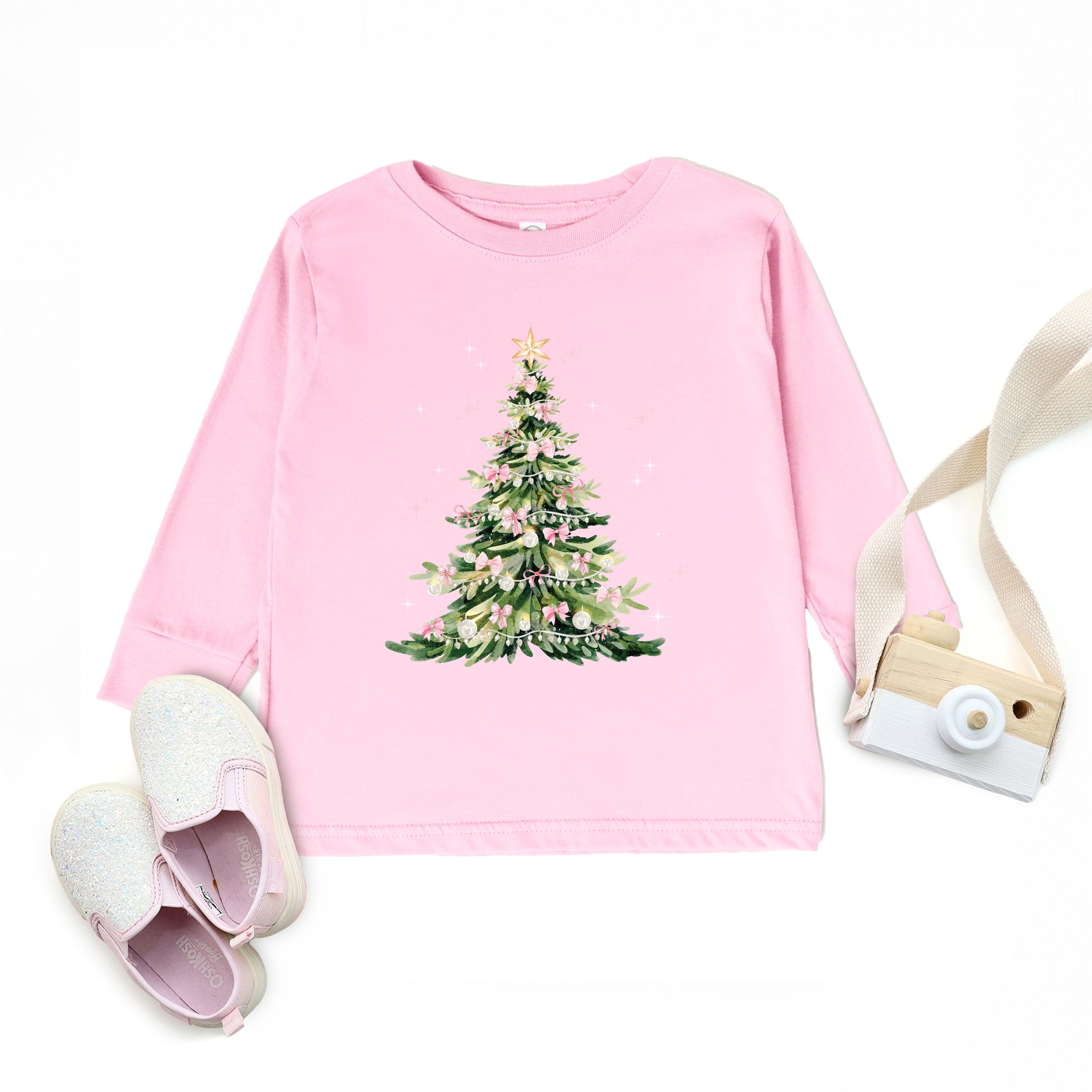Watercolor Christmas Tree Sparkle - Toddler Long Sleeve Graphic Tee and Youth Long Sleeve Graphic T-Shirt